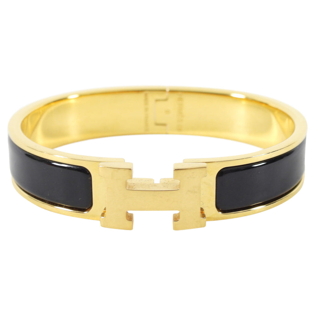 Hermes Black Clic H Enamel Hinged Bracelet