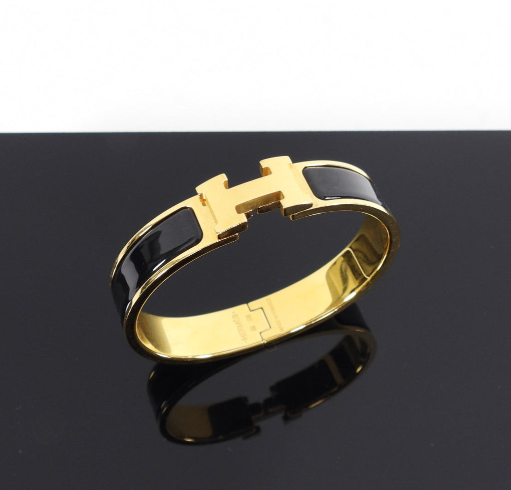 Hermes Black and Gold Clic H Narrow PM Bracelet