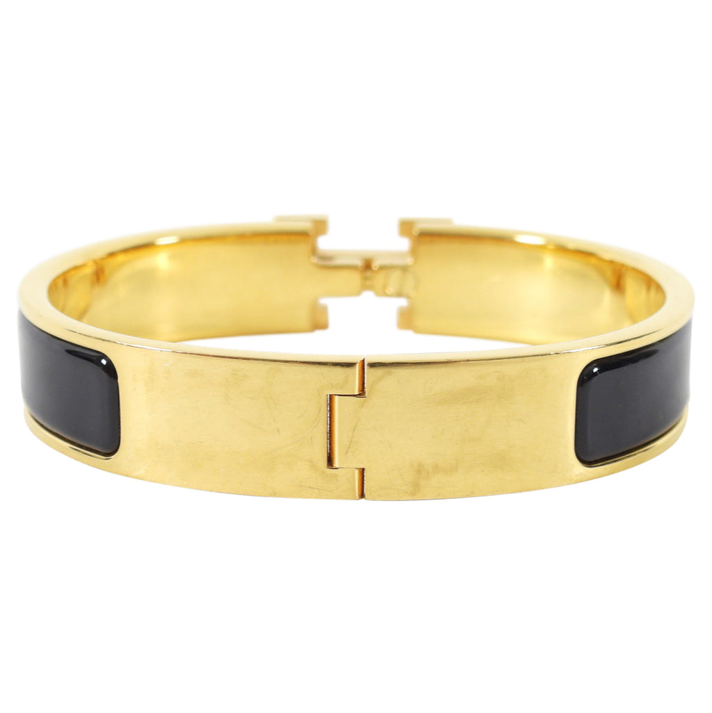 Hermes Black Clic H Enamel Hinged Bracelet