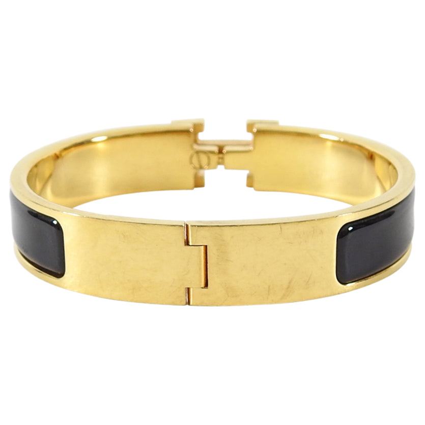 Hermes Clic H Black and Gold Hinged Bracelet - PM