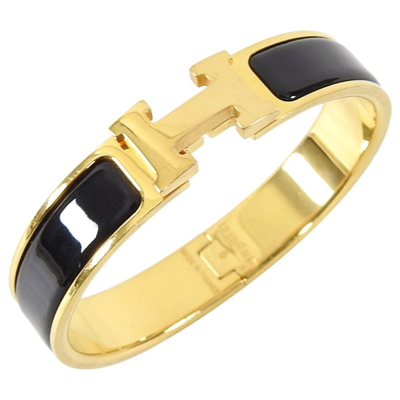 Hermes Clic H Black and Gold Hinged Bracelet - PM