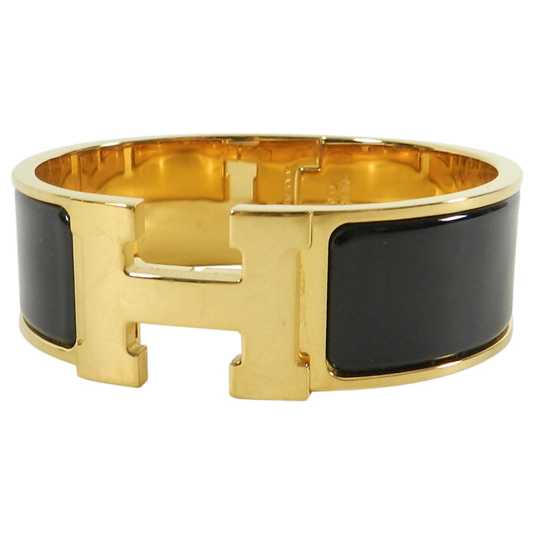 Hermes Clic Clac Wide “H” Bracelet Black with Gold PM