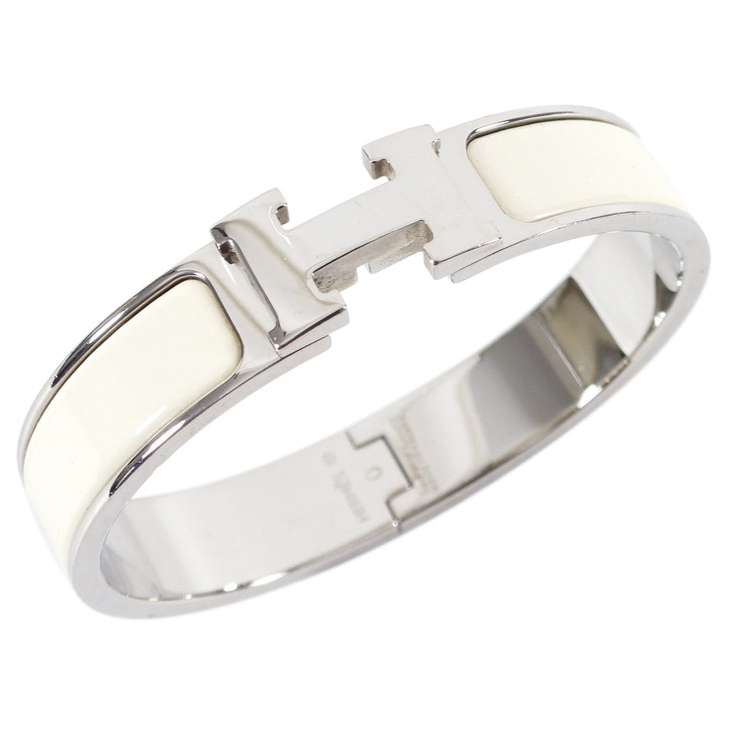 Hermes Narrow Clic H Bracelet in Craie and Silver