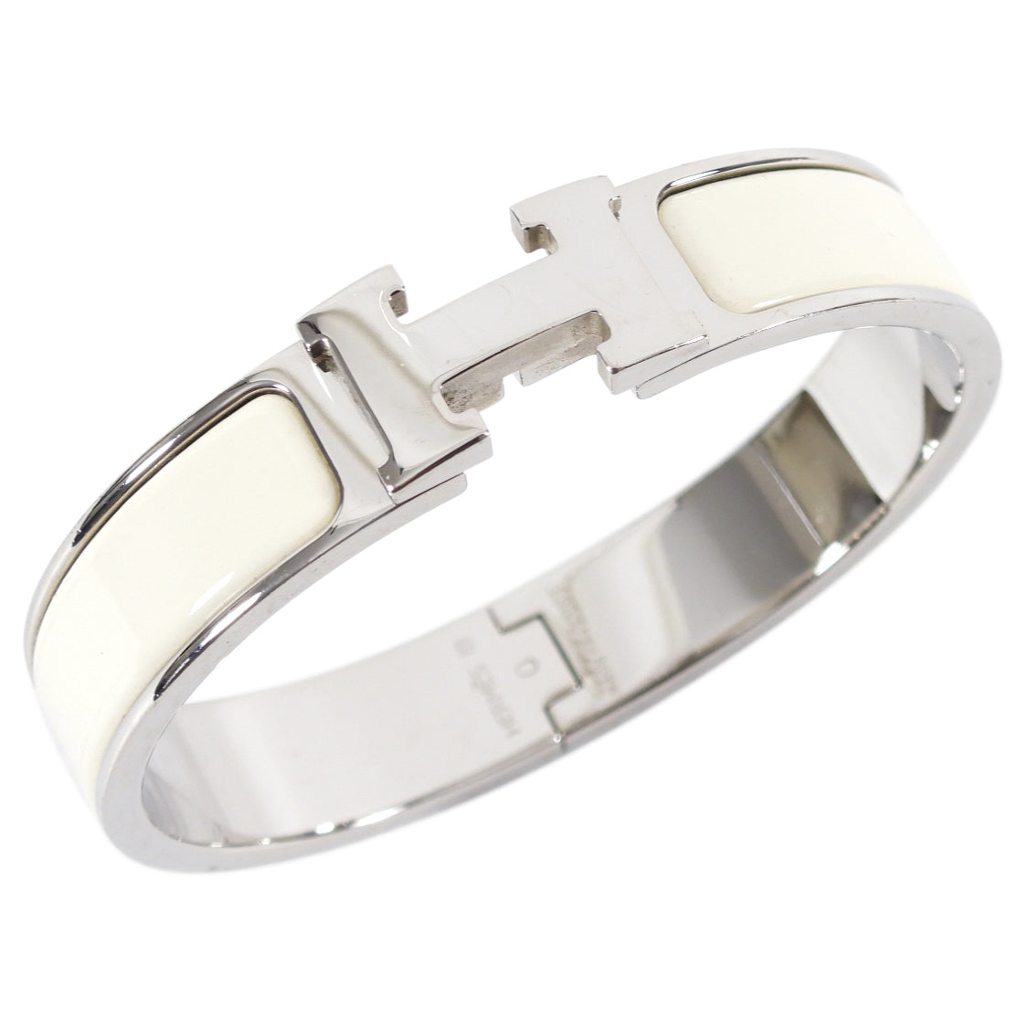 Hermes Narrow Clic H Bracelet in Craie and Silver