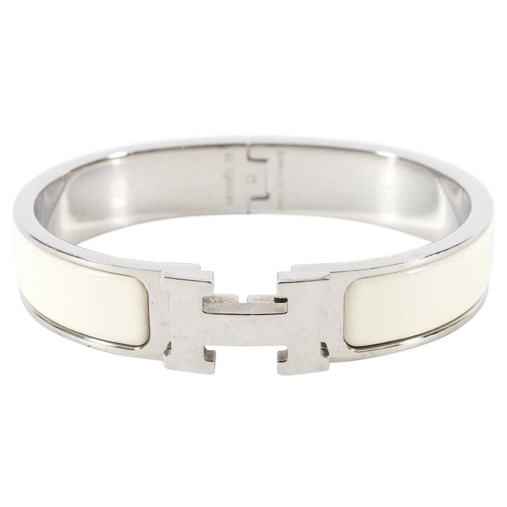 Hermes Narrow Clic H Bracelet in Craie and Silver