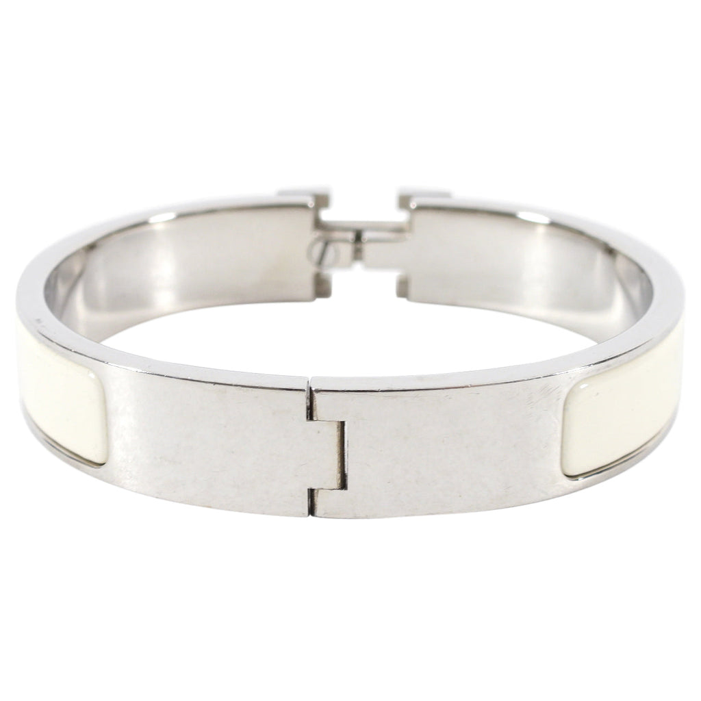 Hermes Narrow Clic H Bracelet in Craie and Silver