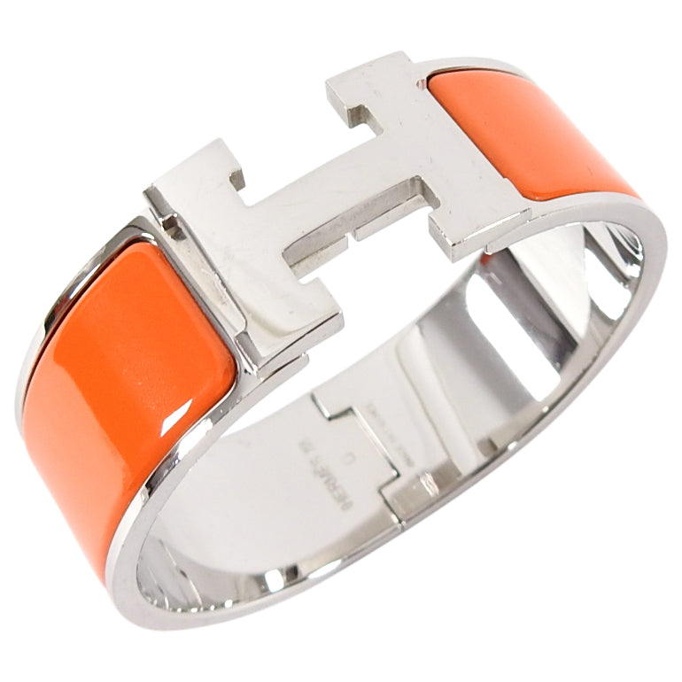 Hermes Clic Clac H Orange and Silver Hinged Bracelet - PM