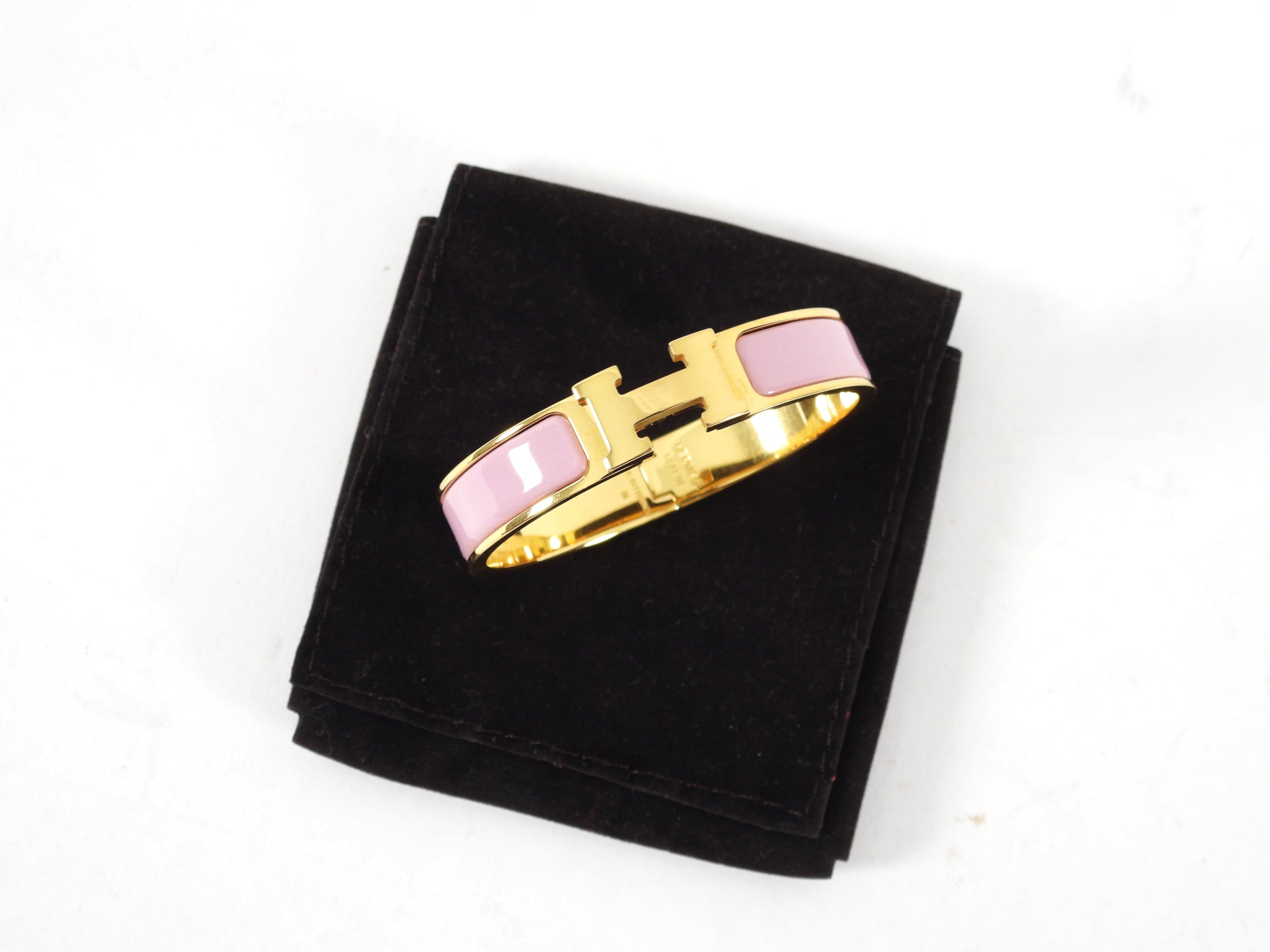 Hermes Pink Clic H Enamel Hinged Bracelet