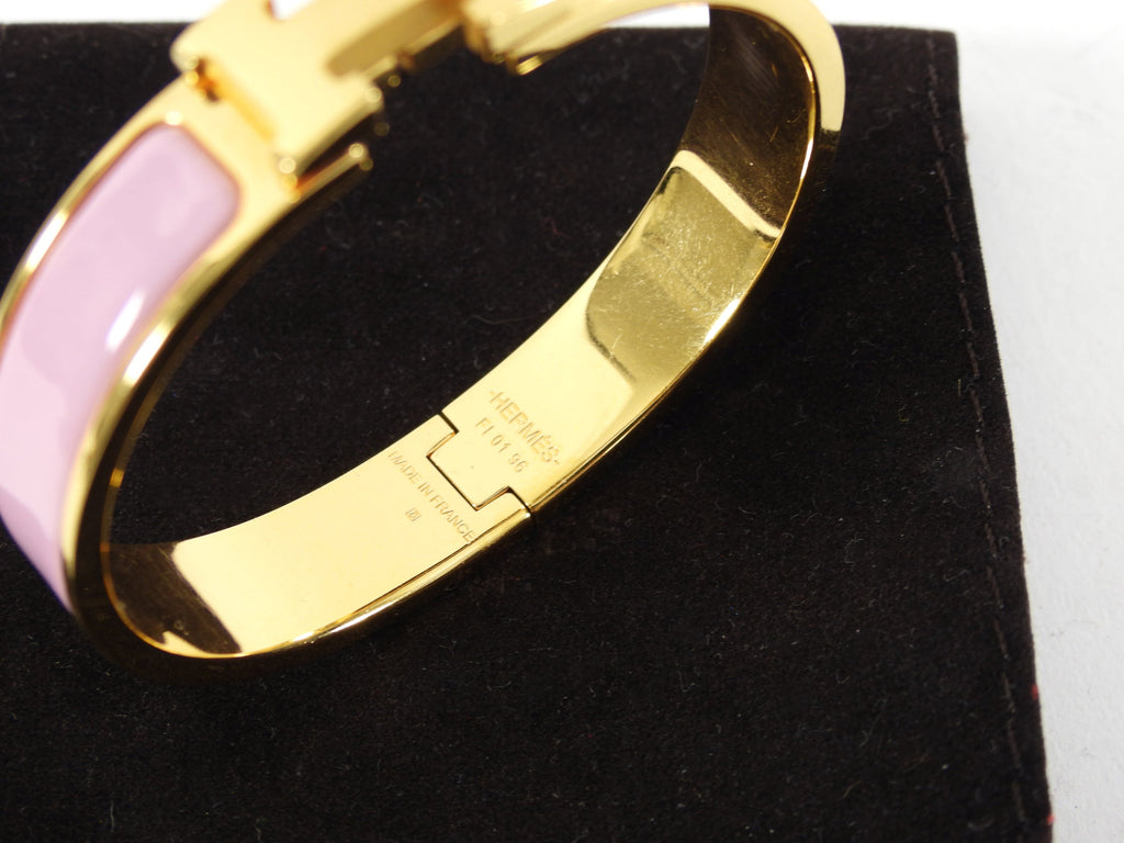 Hermes Pink Clic H Enamel Hinged Bracelet