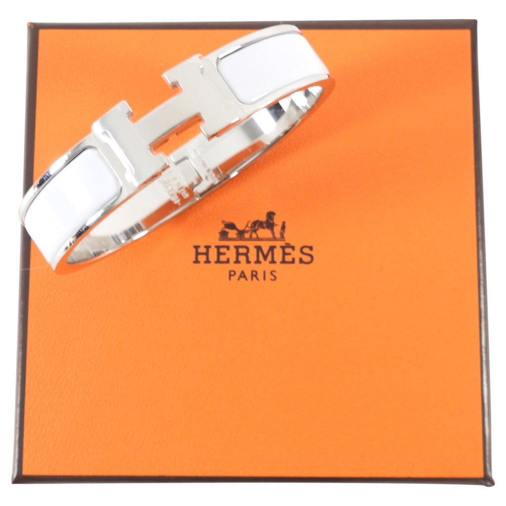 Hermes Clic H Bracelet White / PHW - PM