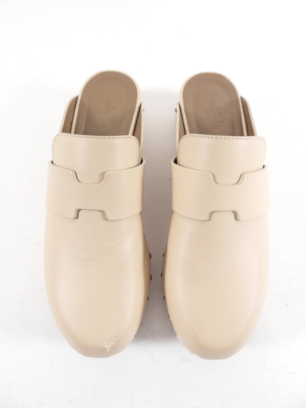 Hermes Beige Hermione Clog Mules - 37
