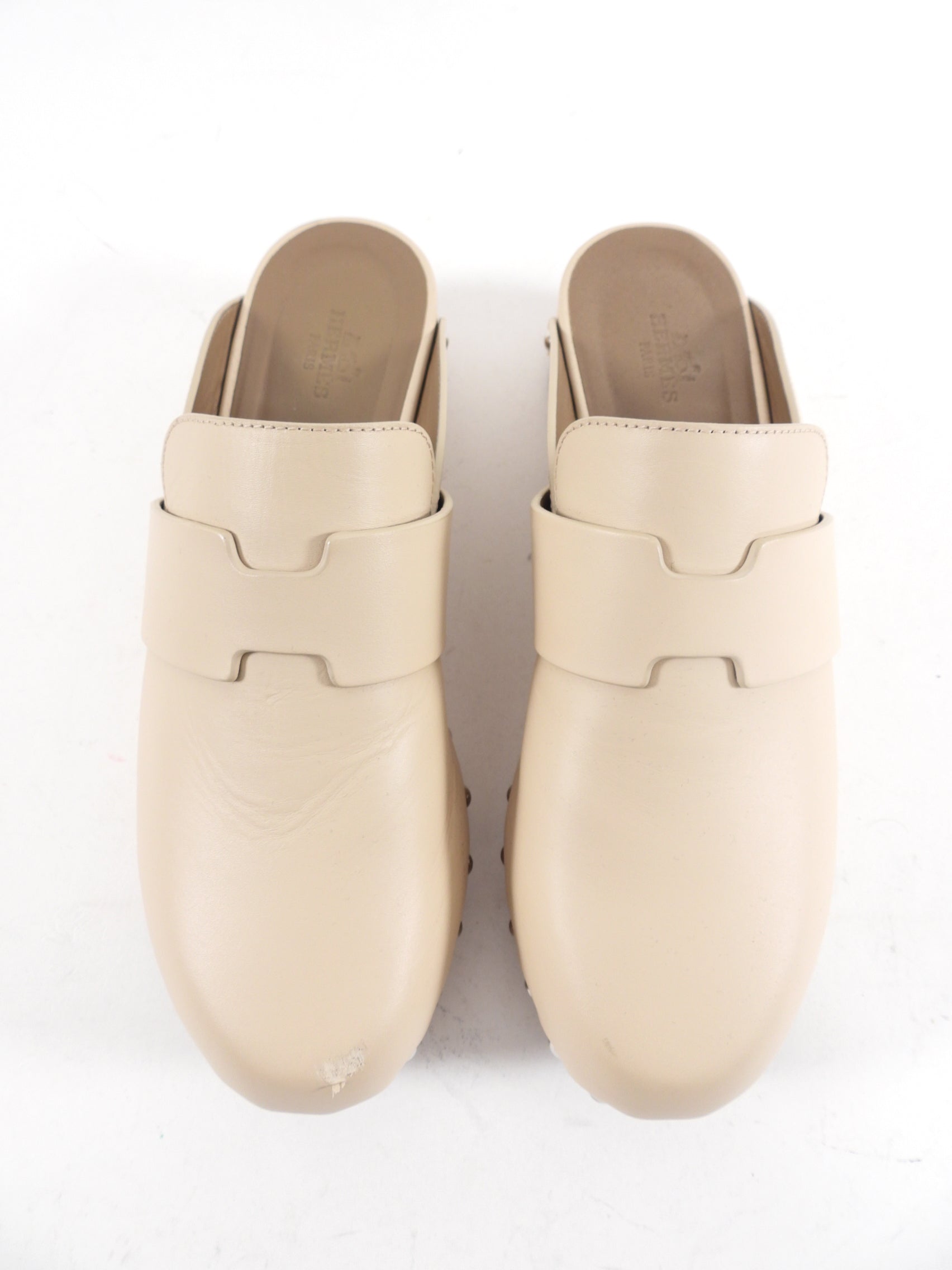 Hermes Beige Hermione Clog Mules - 37