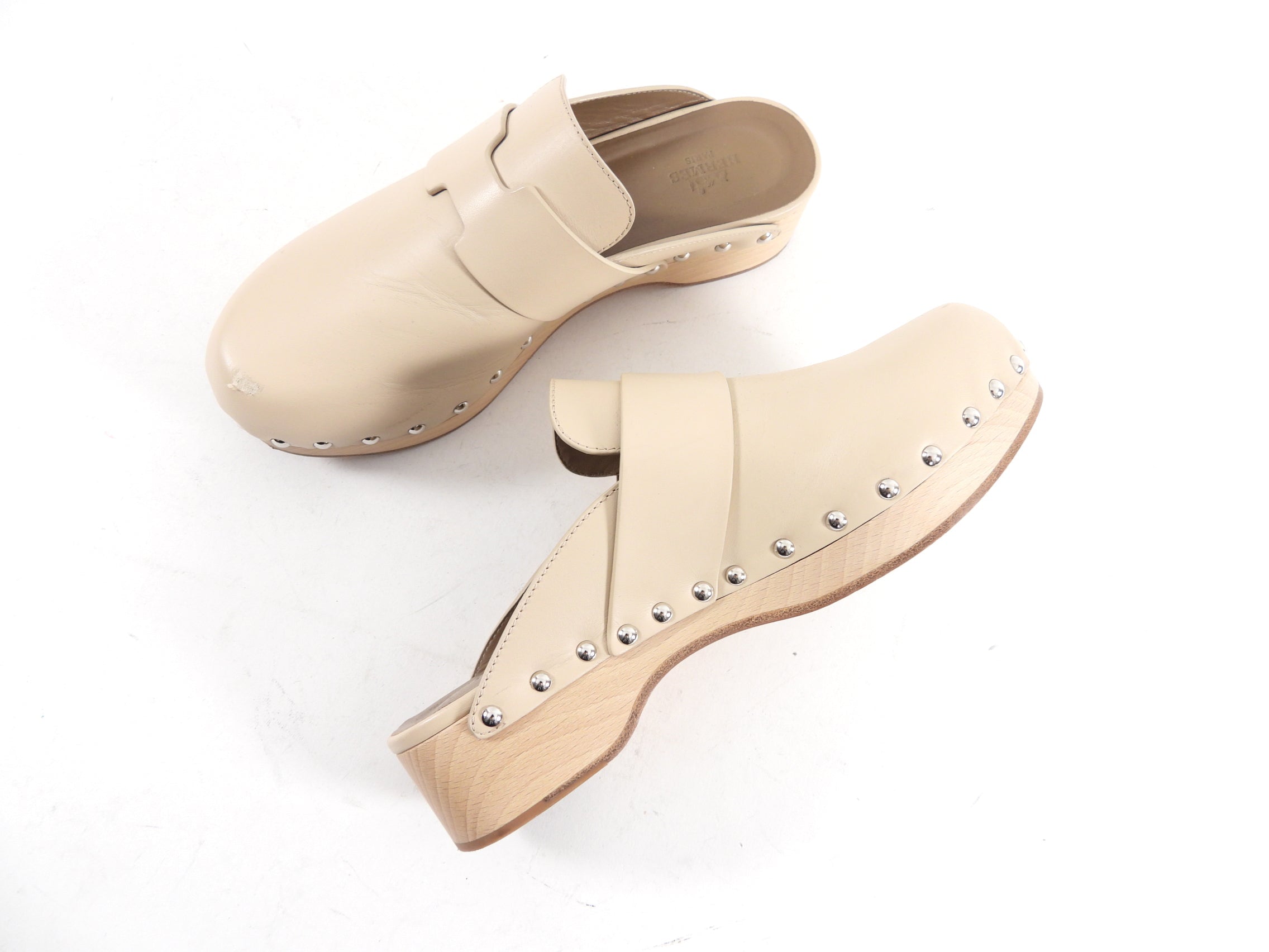 Hermes Beige Hermione Clog Mules - 37