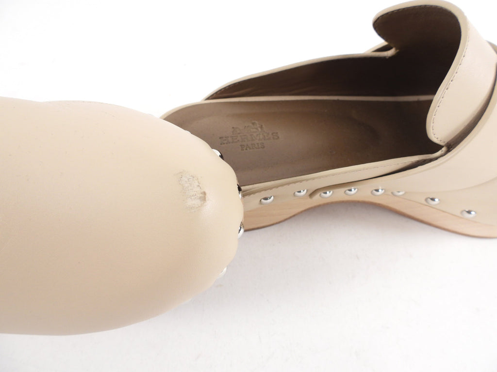 Hermes Beige Hermione Clog Mules - 37