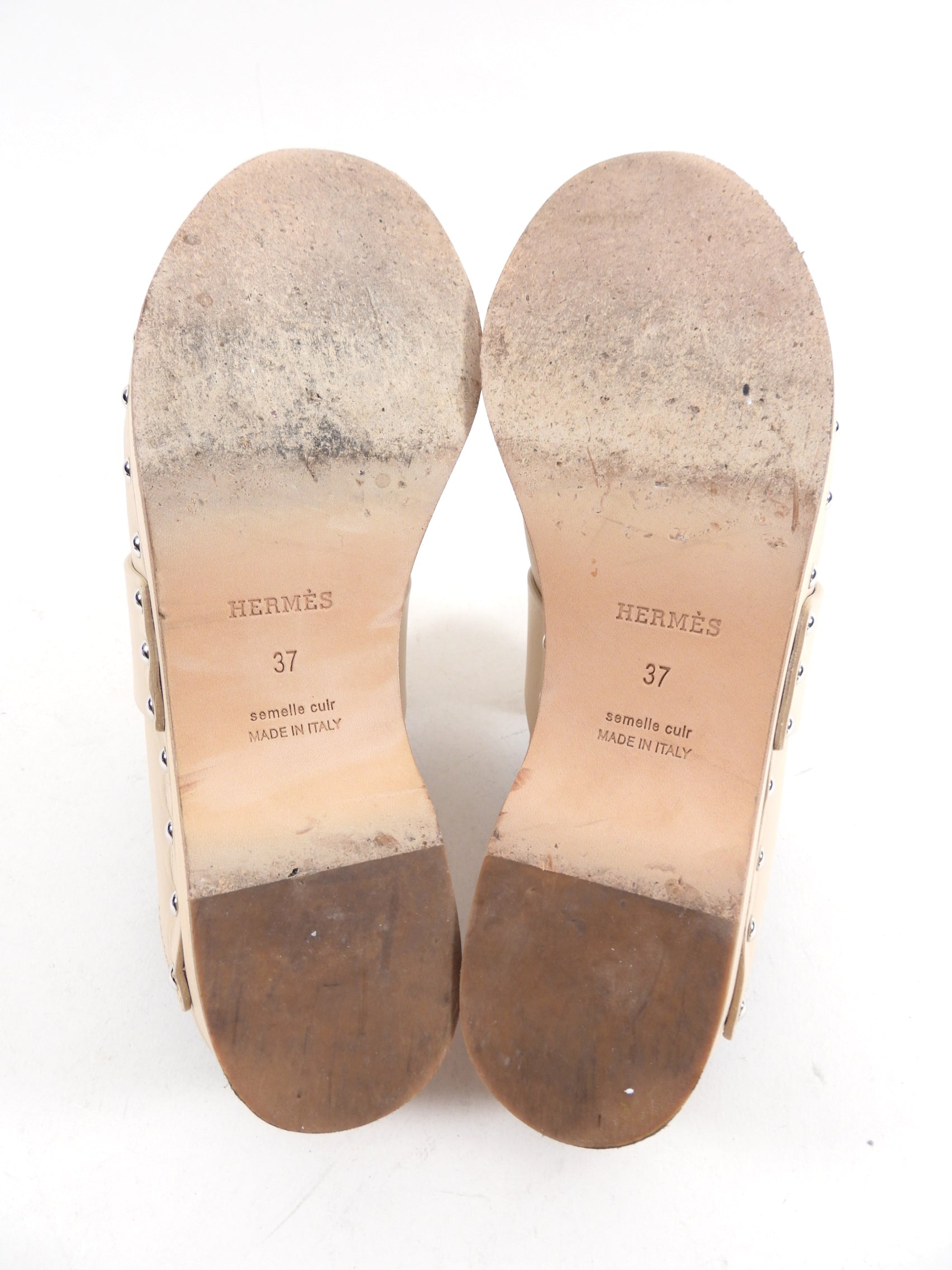 Hermes Beige Hermione Clog Mules - 37