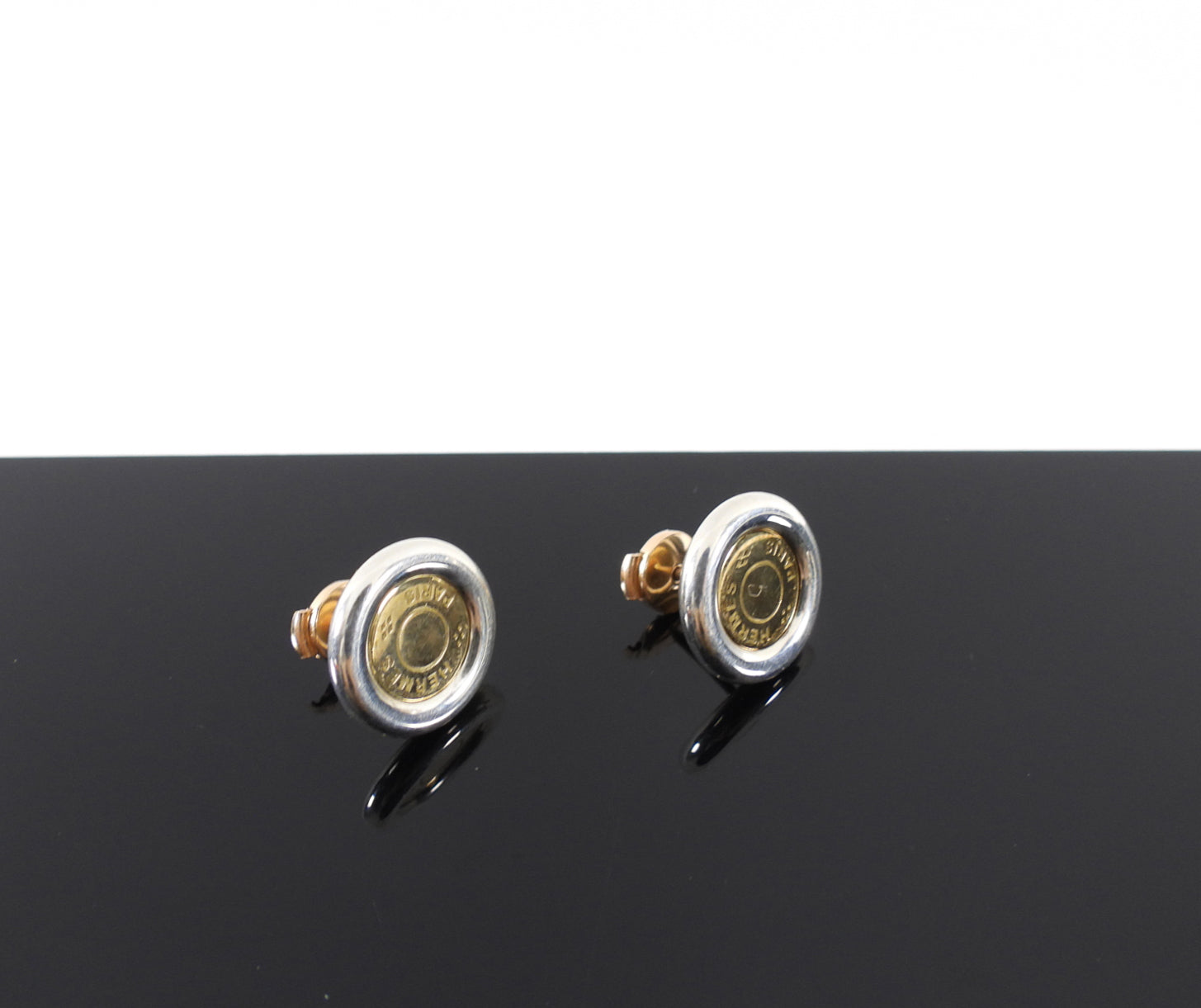 Hermes Vintage Clou de Selle 18k Yellow Gold and Sterling Silver Stud Earrings