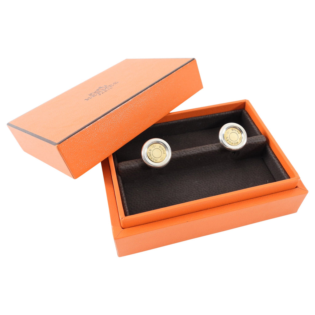 Hermes Vintage Clou de Selle 18k Yellow Gold and Sterling Silver Stud Earrings