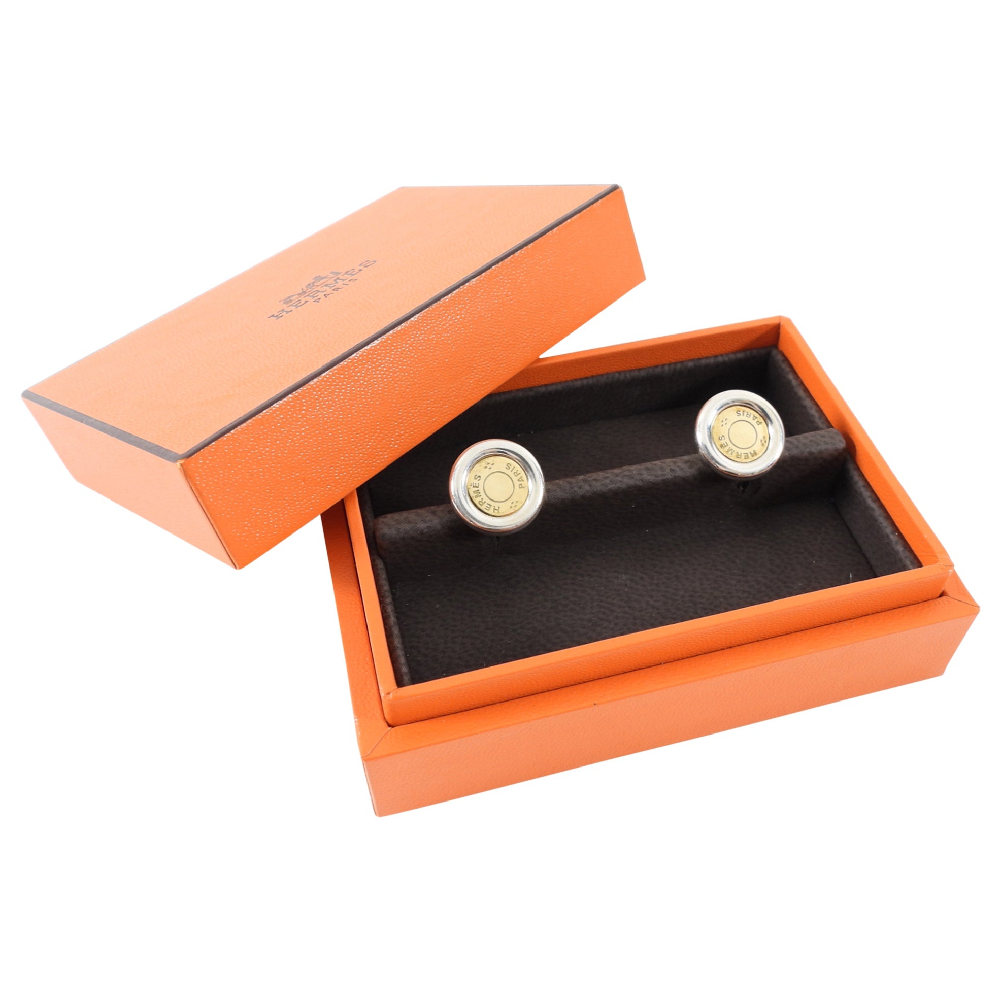 Hermes Vintage Clou de Selle 18k Yellow Gold and Sterling Silver Stud Earrings