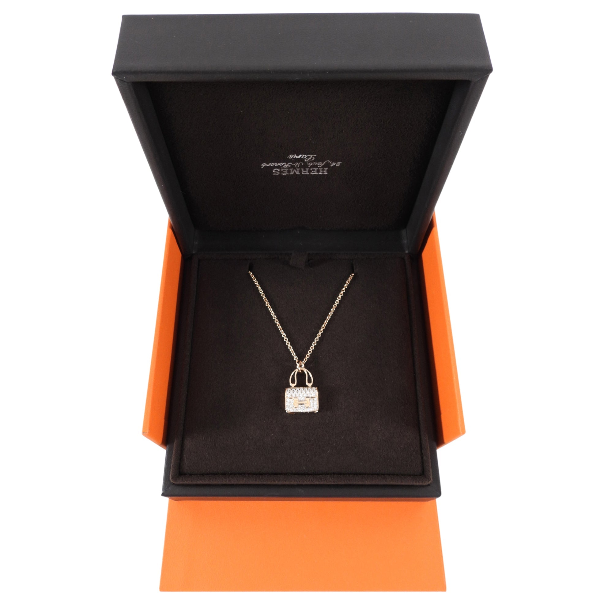 Hermes 18k Rose Gold Diamond Amulettes Constance Necklace
