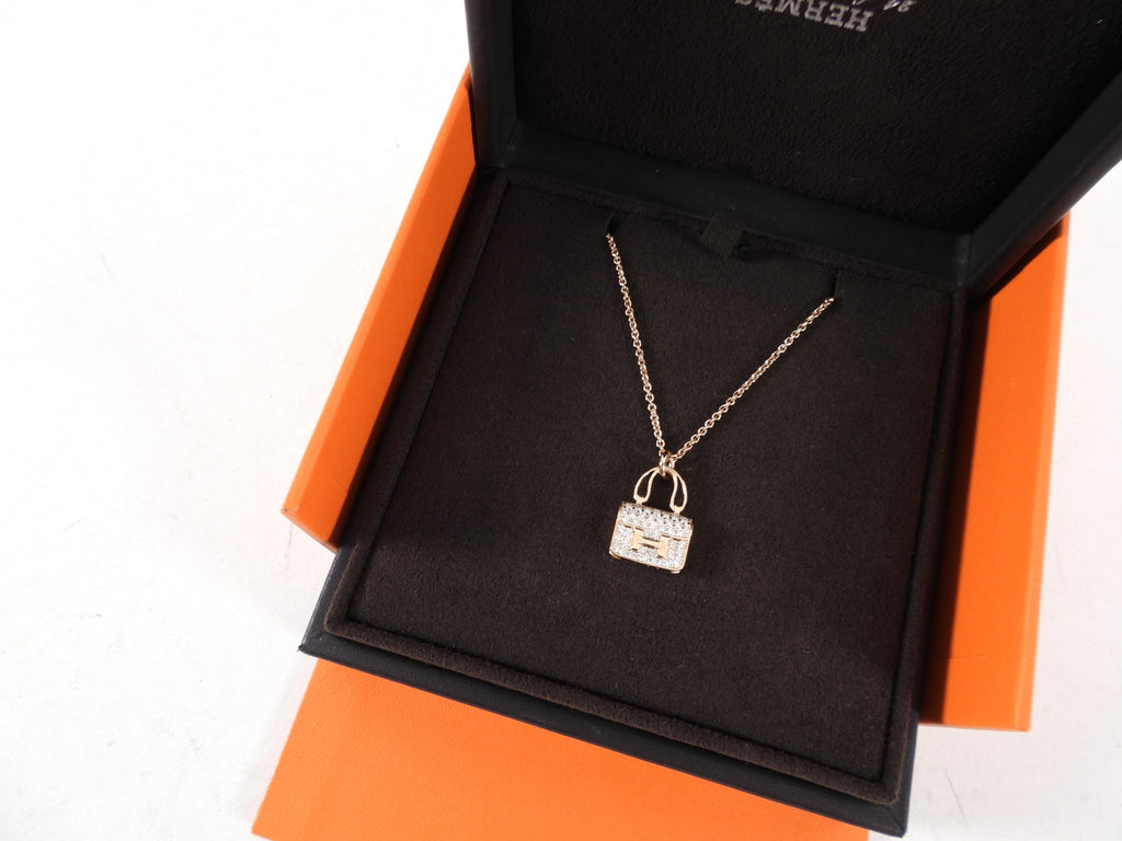 Hermes 18k Rose Gold Diamond Amulettes Constance Necklace