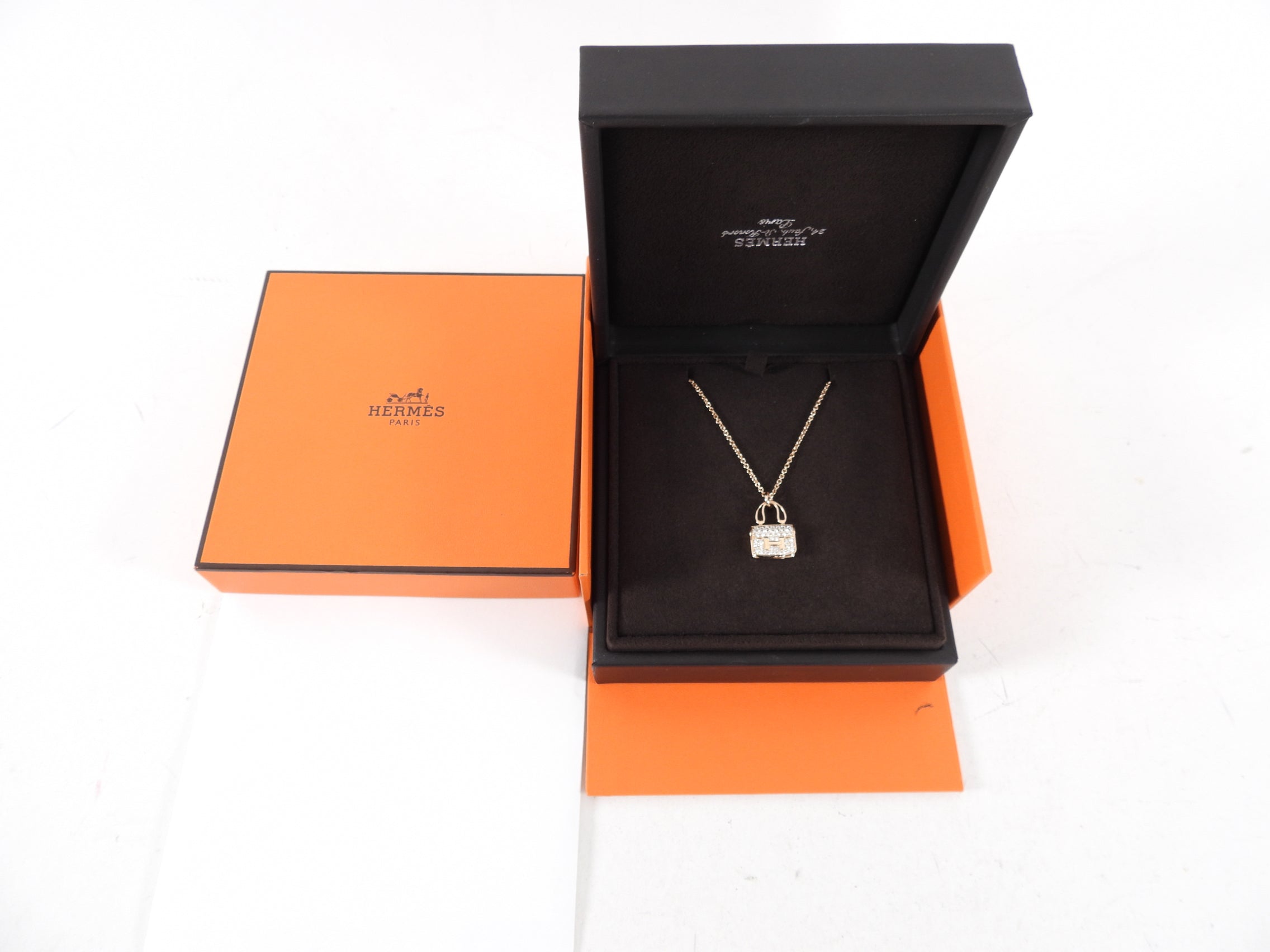 Hermes 18k Rose Gold Diamond Amulettes Constance Necklace