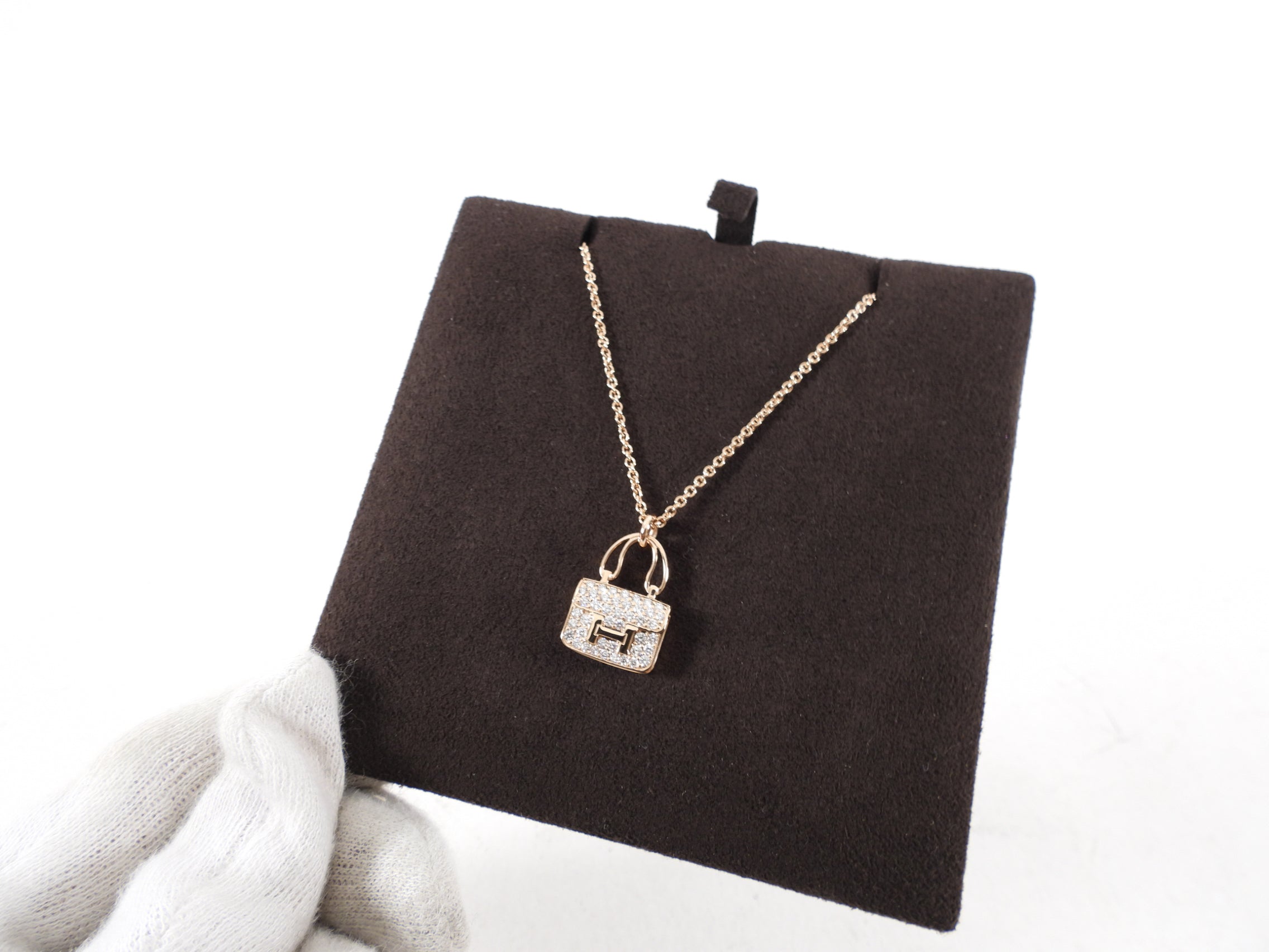 Hermes 18k Rose Gold Diamond Amulettes Constance Necklace
