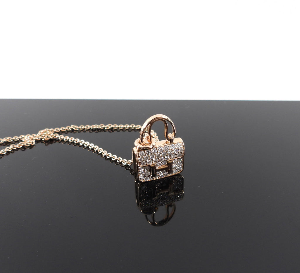 Hermes 18k Rose Gold Diamond Amulettes Constance Necklace