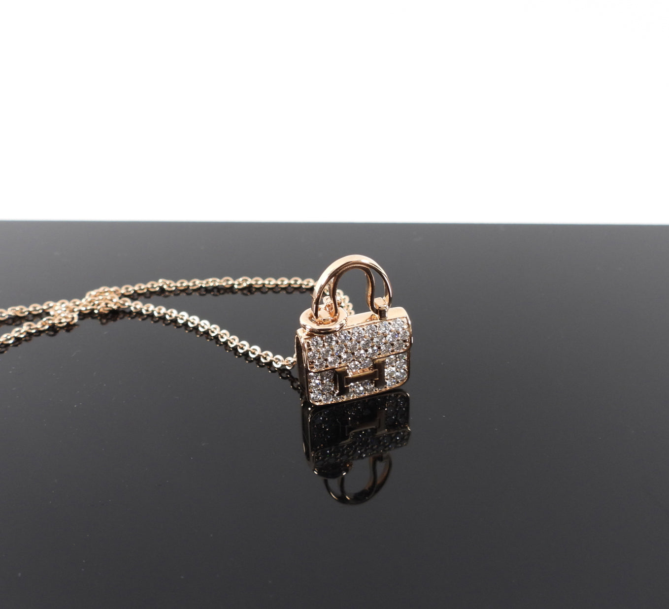 Hermes 18k Rose Gold Diamond Amulettes Constance Necklace