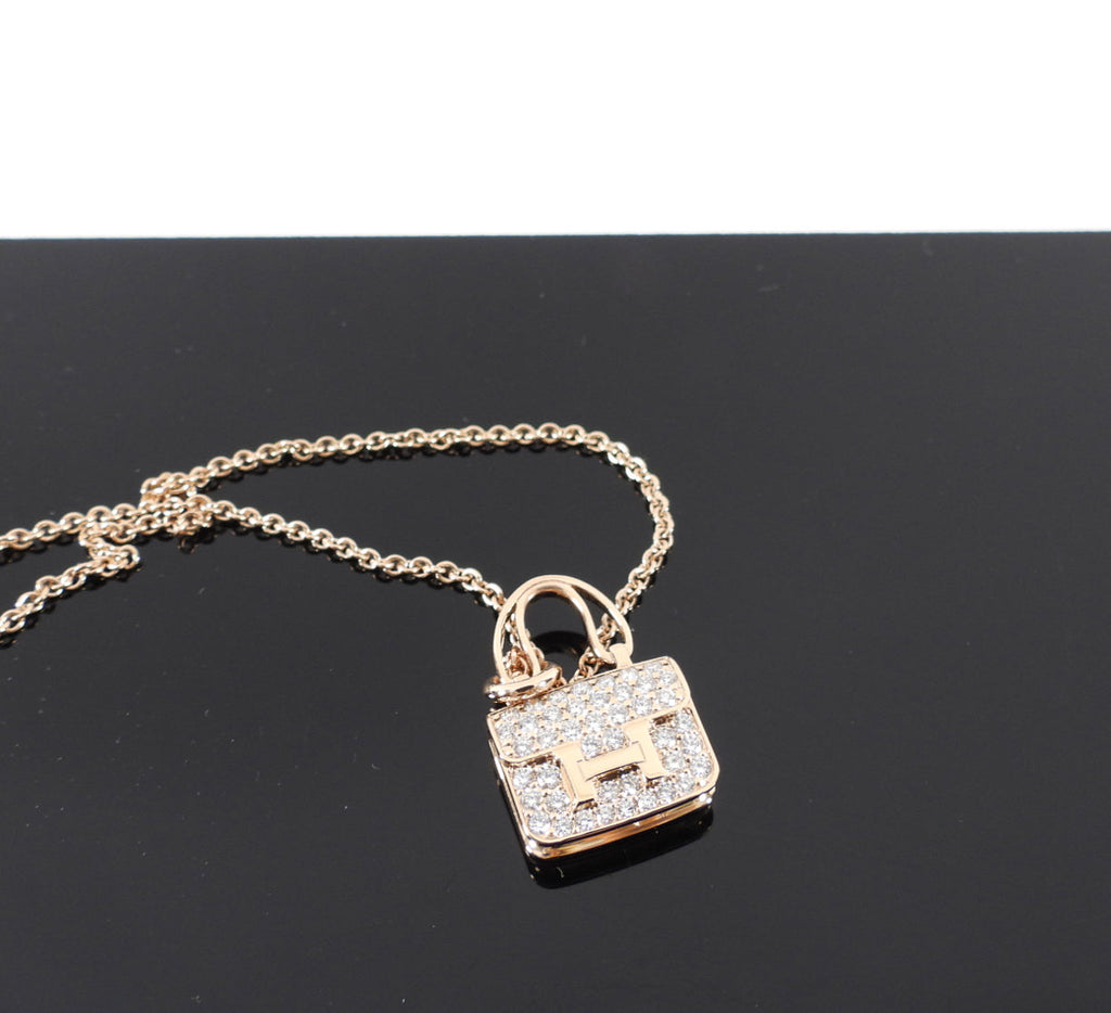 Hermes 18k Rose Gold Diamond Amulettes Constance Necklace