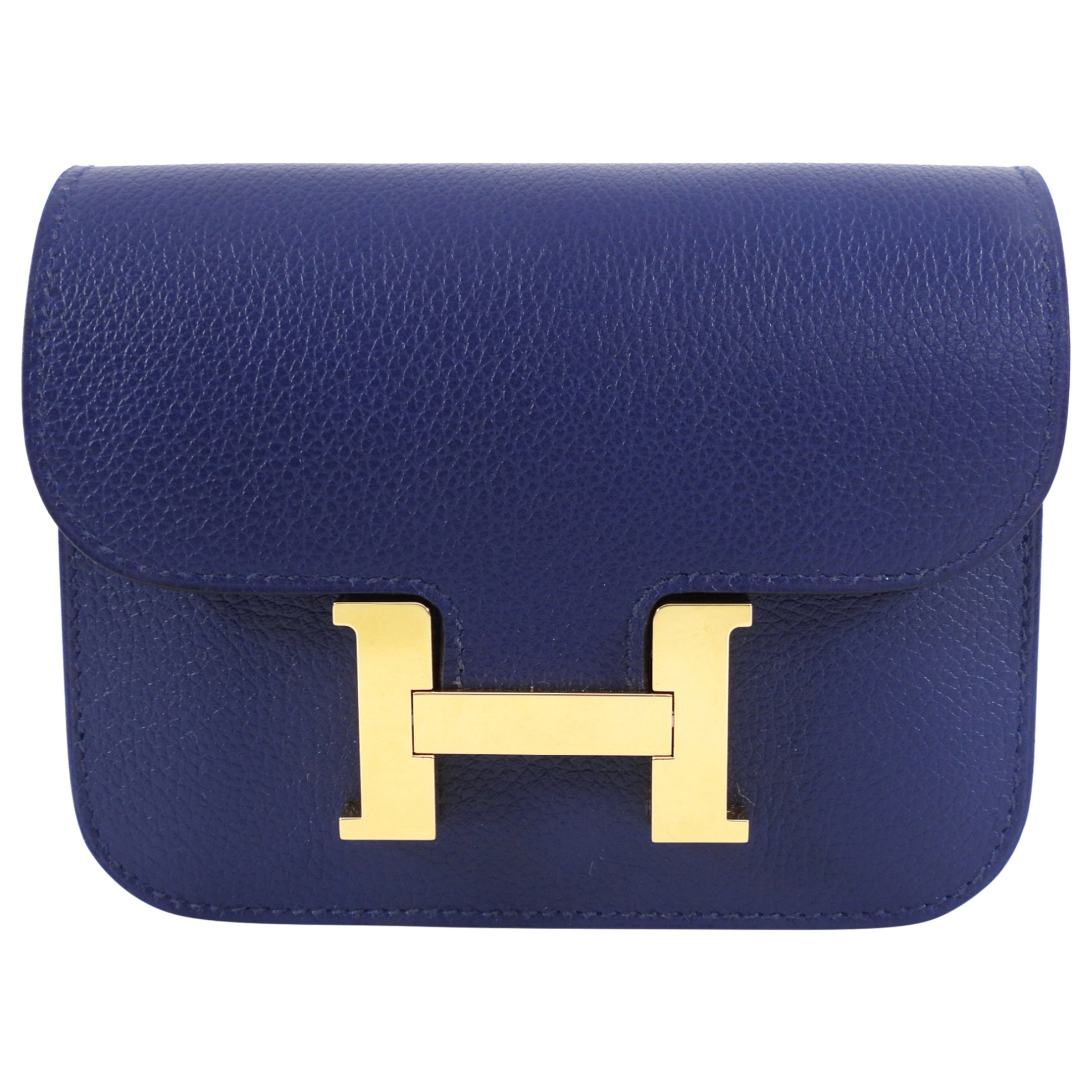 Hermes Constance Slim Wallet Blue Sapphire Evercolor GHW
