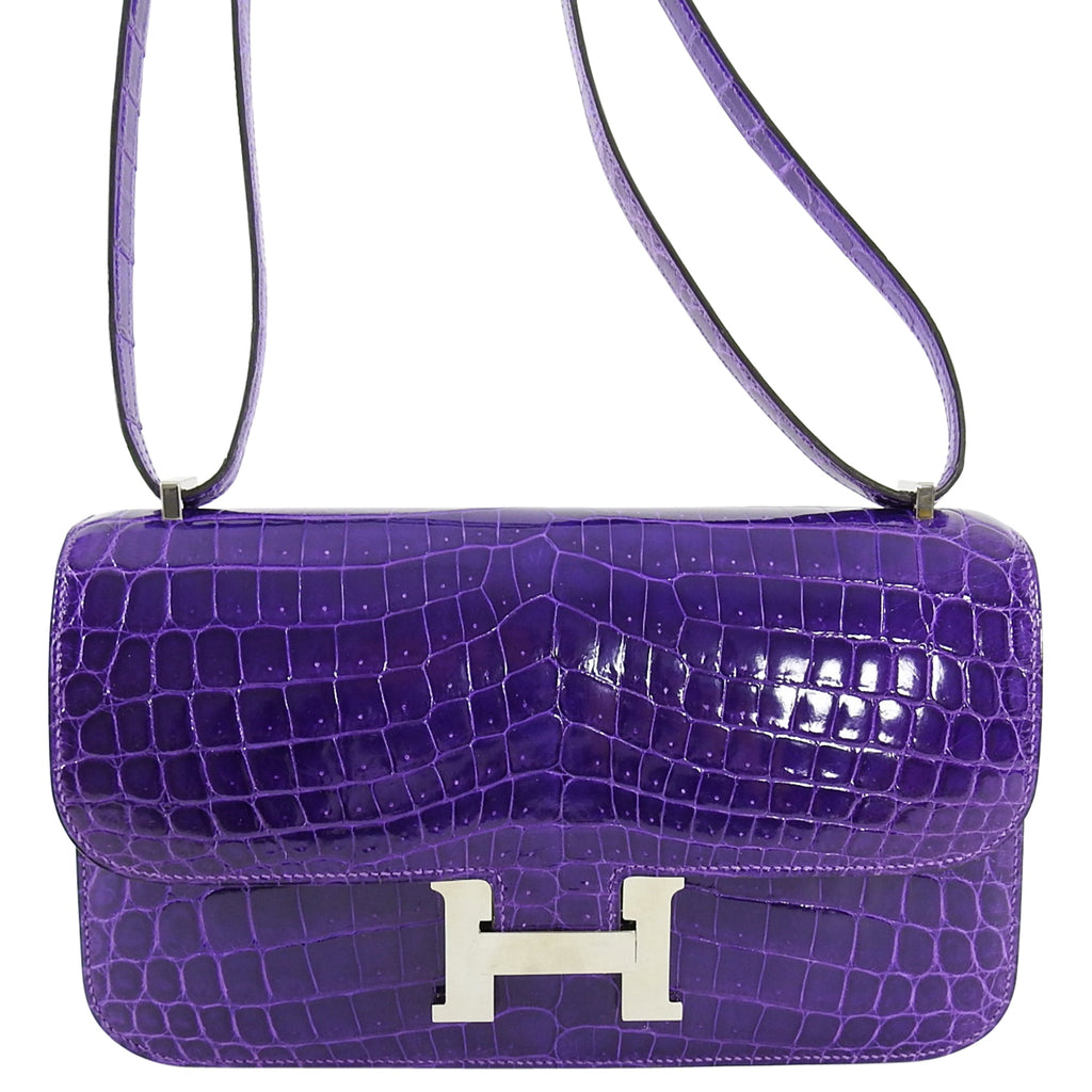 Hermes Ultraviolet Niloticus Crocodile Constance Elan Bag PHW