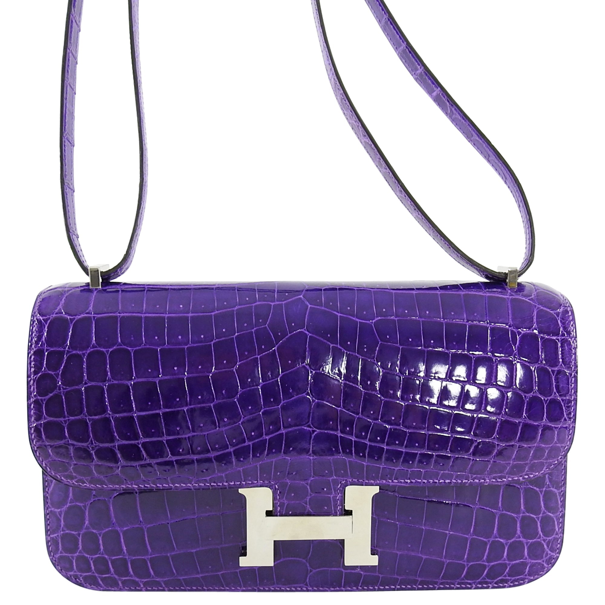 Hermes Ultraviolet Niloticus Crocodile Constance Elan Bag PHW