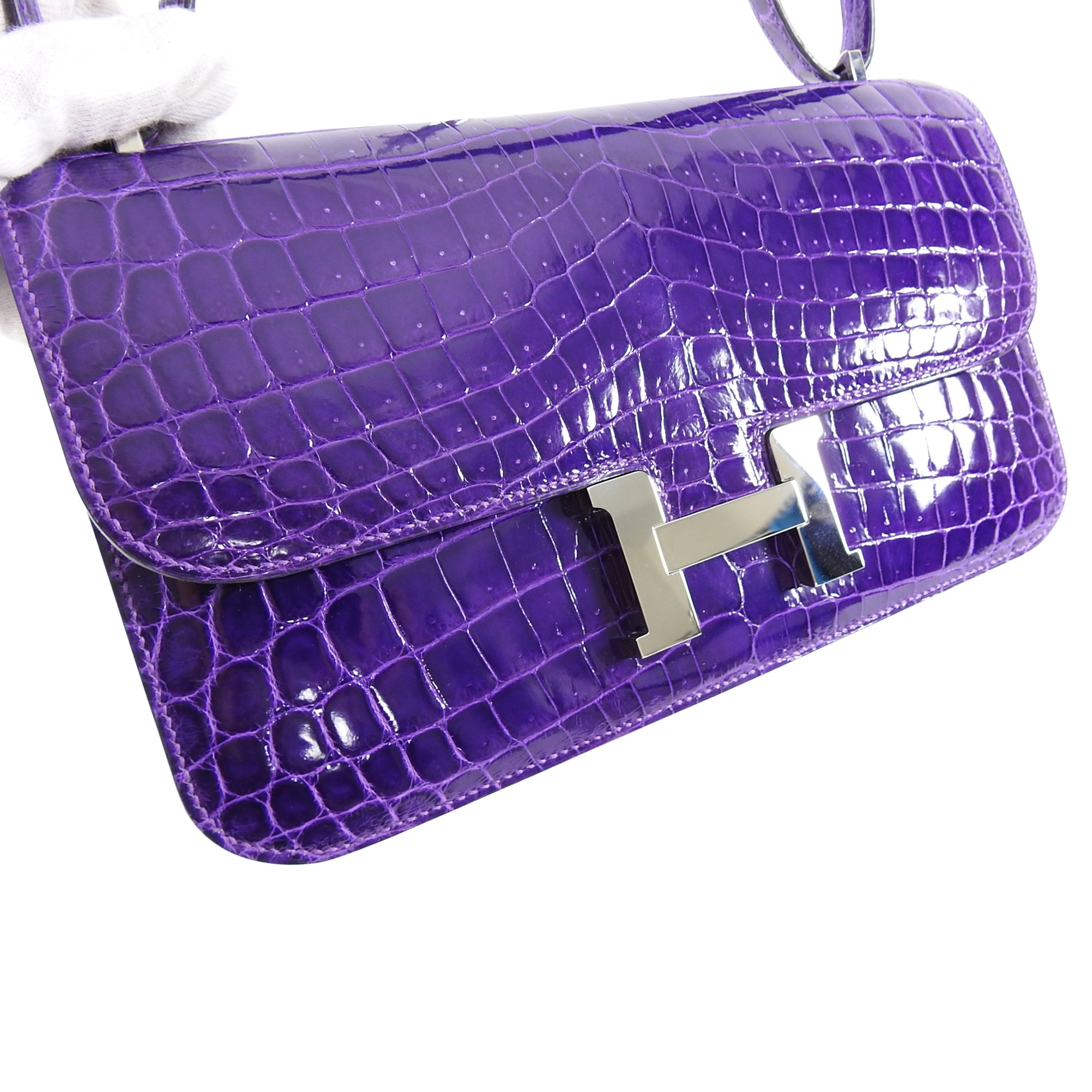 Hermes Ultraviolet Niloticus Crocodile Constance Elan Bag PHW
