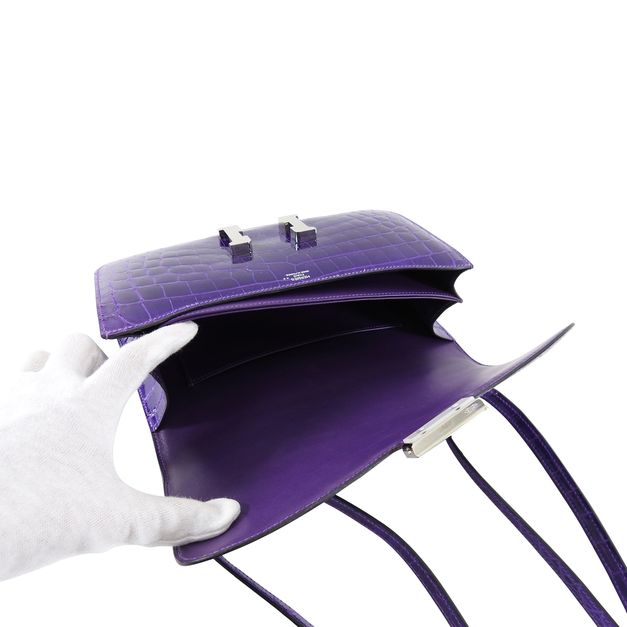 Hermes Ultraviolet Niloticus Crocodile Constance Elan Bag PHW