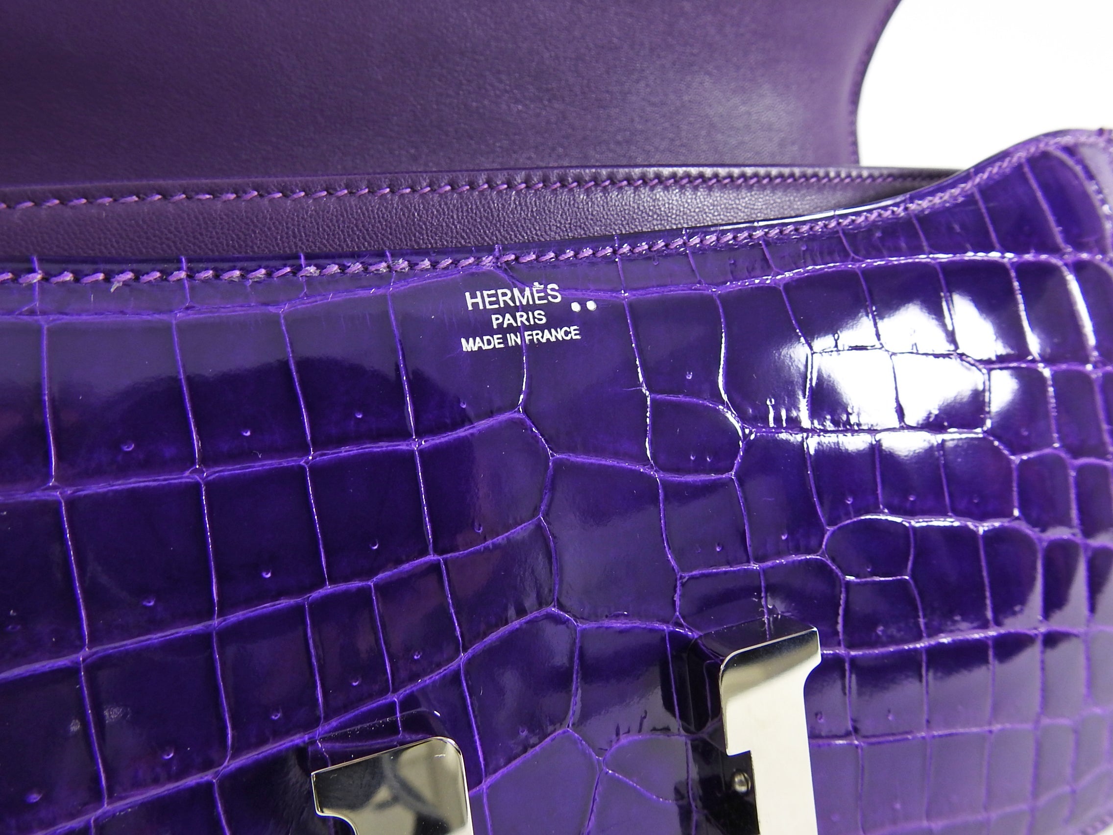 Hermes Ultraviolet Niloticus Crocodile Constance Elan Bag PHW