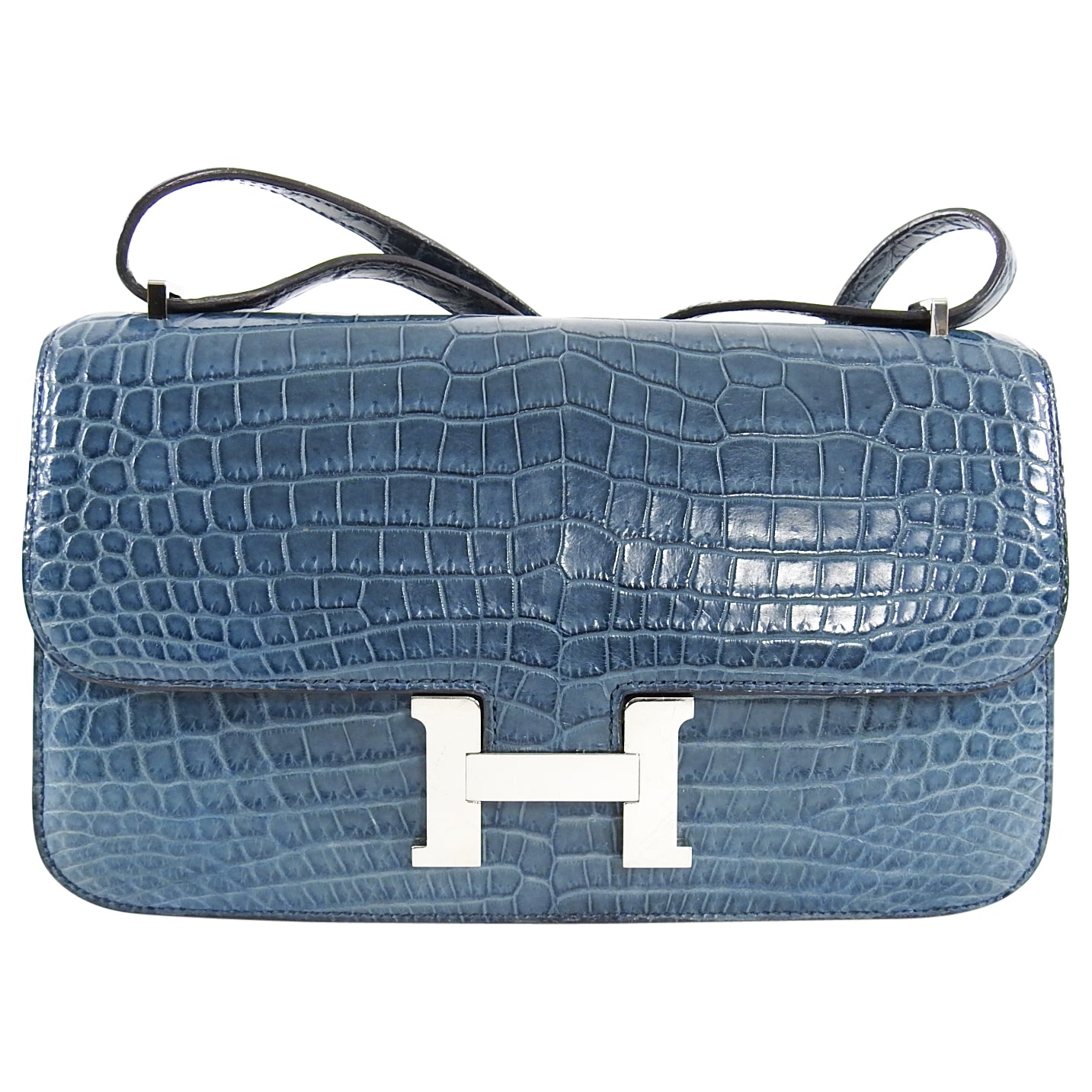 Hermes Constance Elan Matte Nilo Crocodile Blue Jean PHW