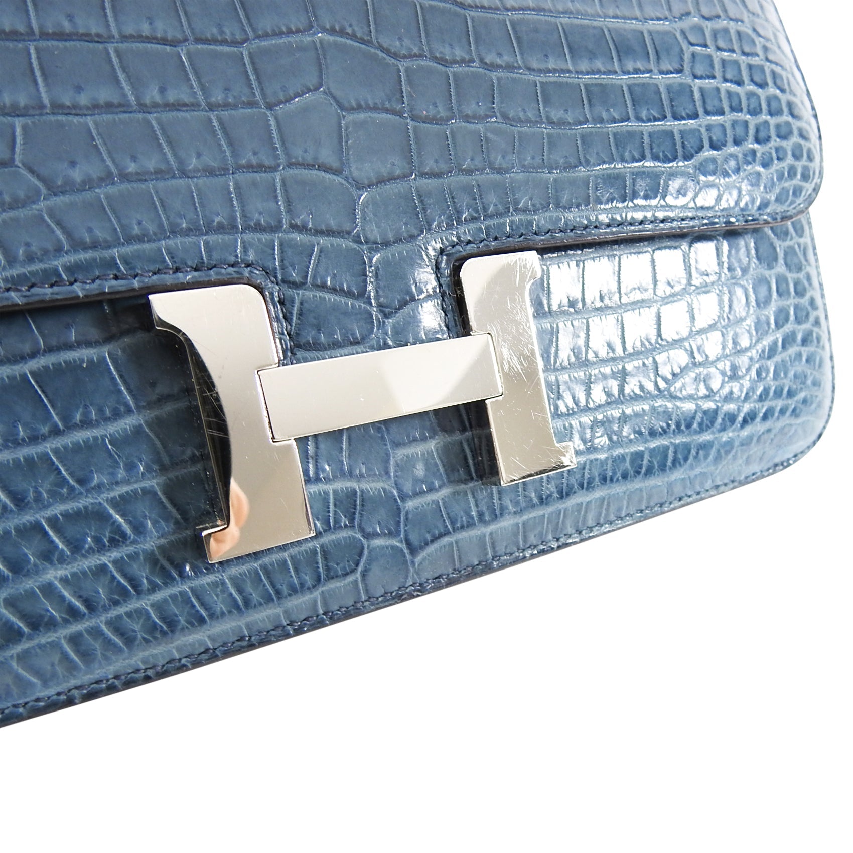 Hermes Constance Elan Matte Nilo Crocodile Blue Jean PHW