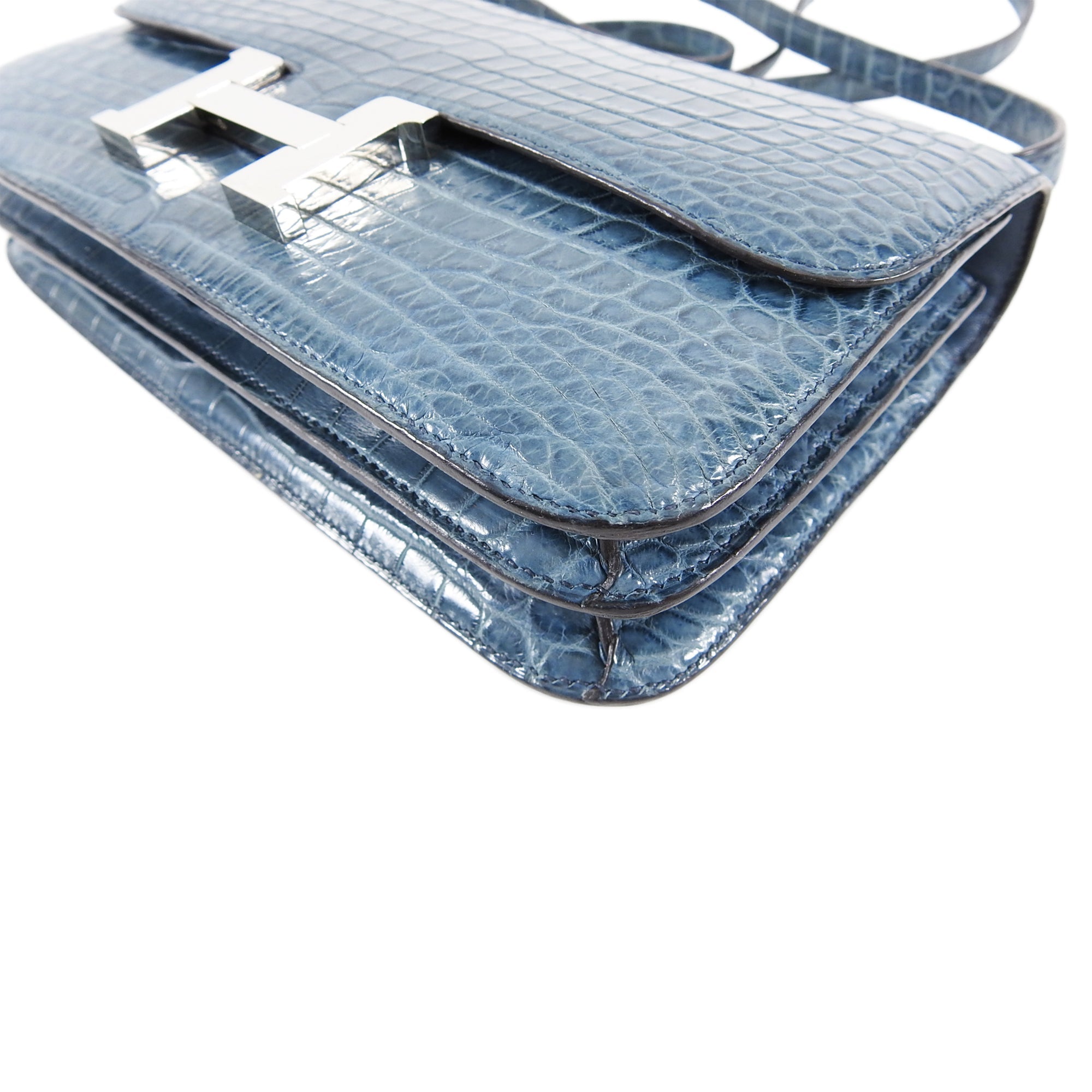 Hermes Constance Elan Matte Nilo Crocodile Blue Jean PHW