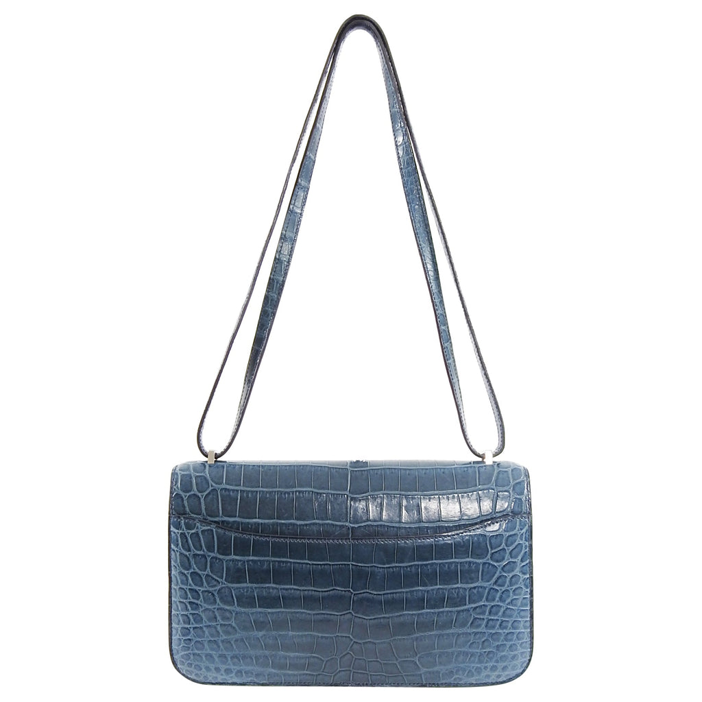 Hermes Constance Elan Matte Nilo Crocodile Blue Jean PHW