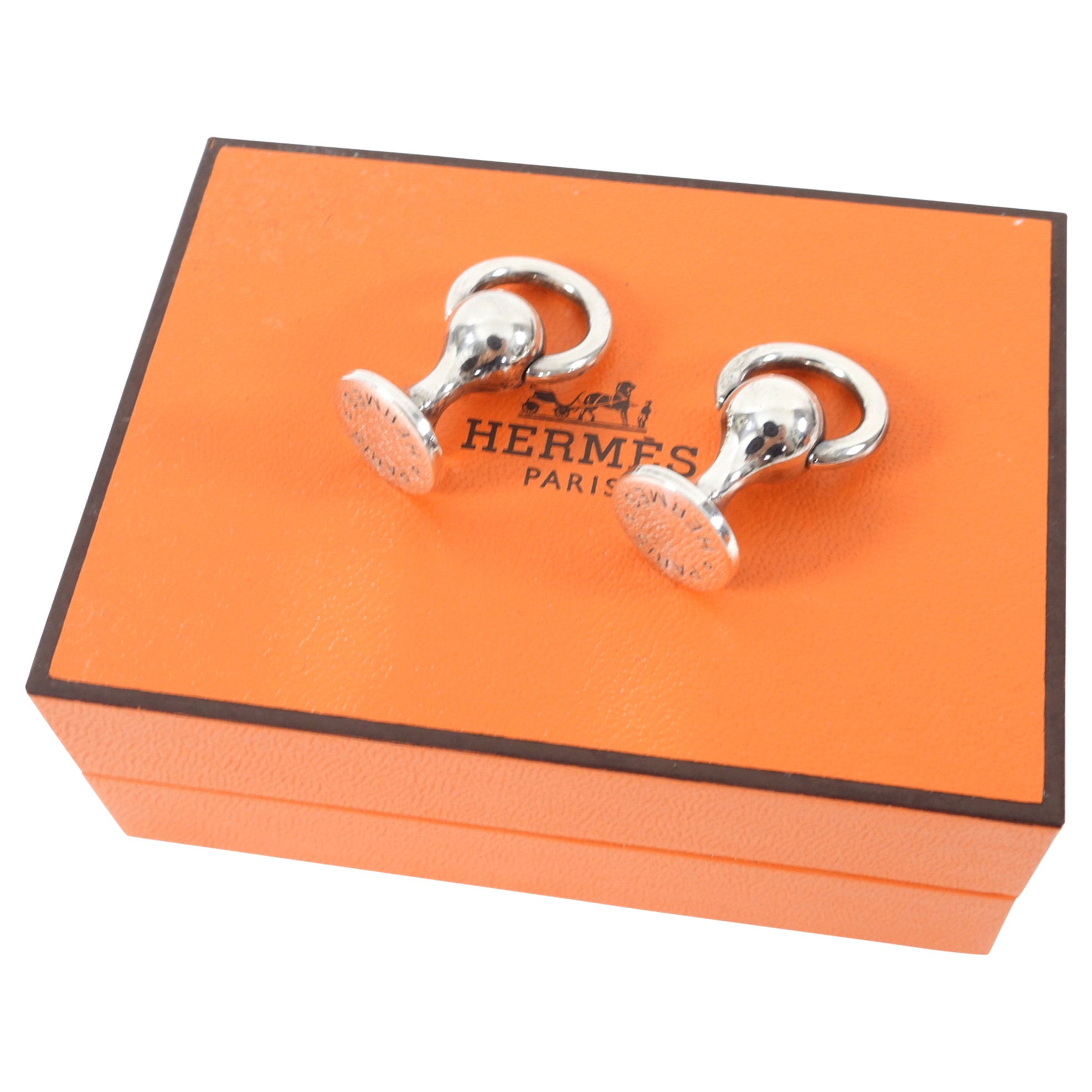 Hermes Sterling Silver Clou Horsebit Cufflinks