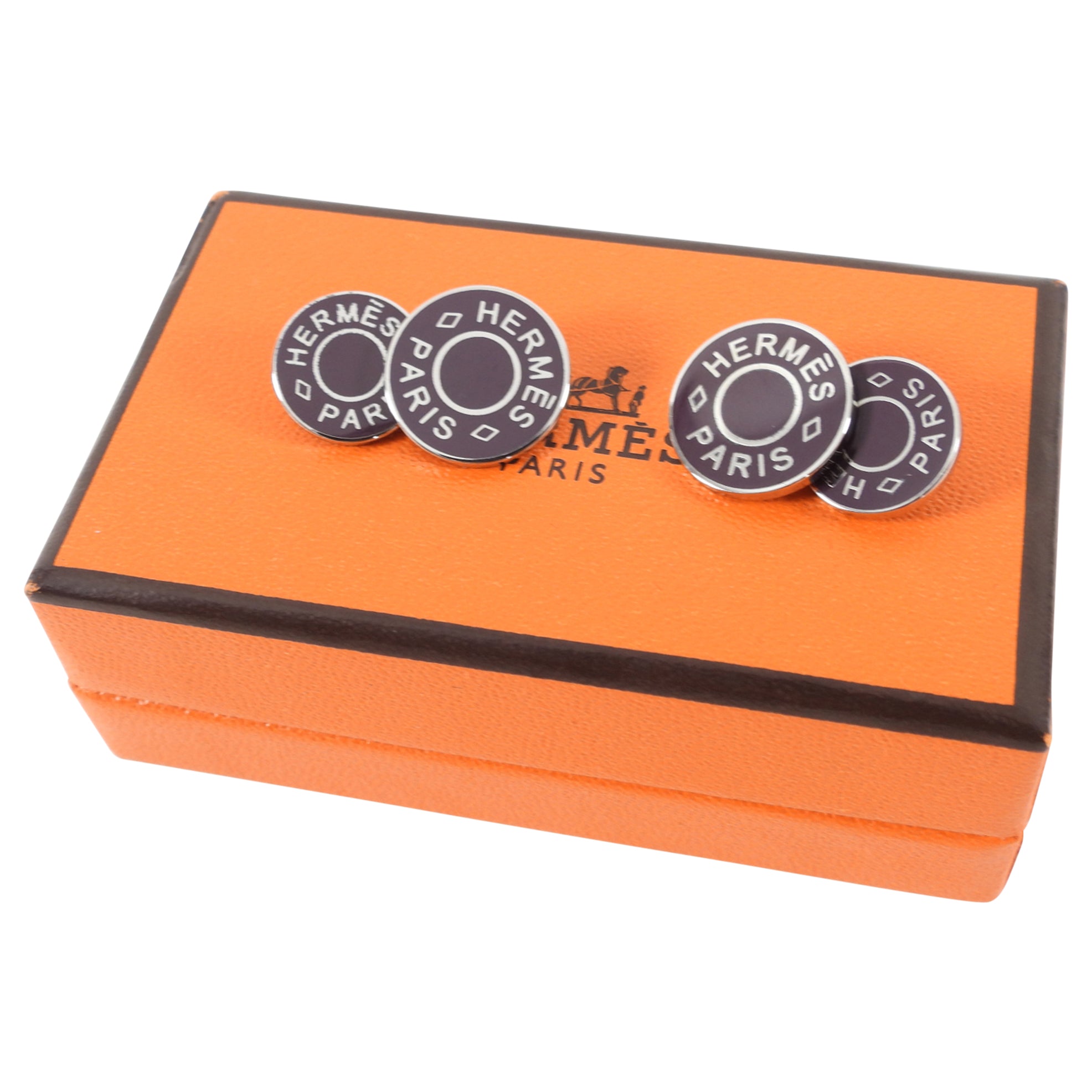 Hermes Sterling Silver Clou de Selle Enamel Cufflinks