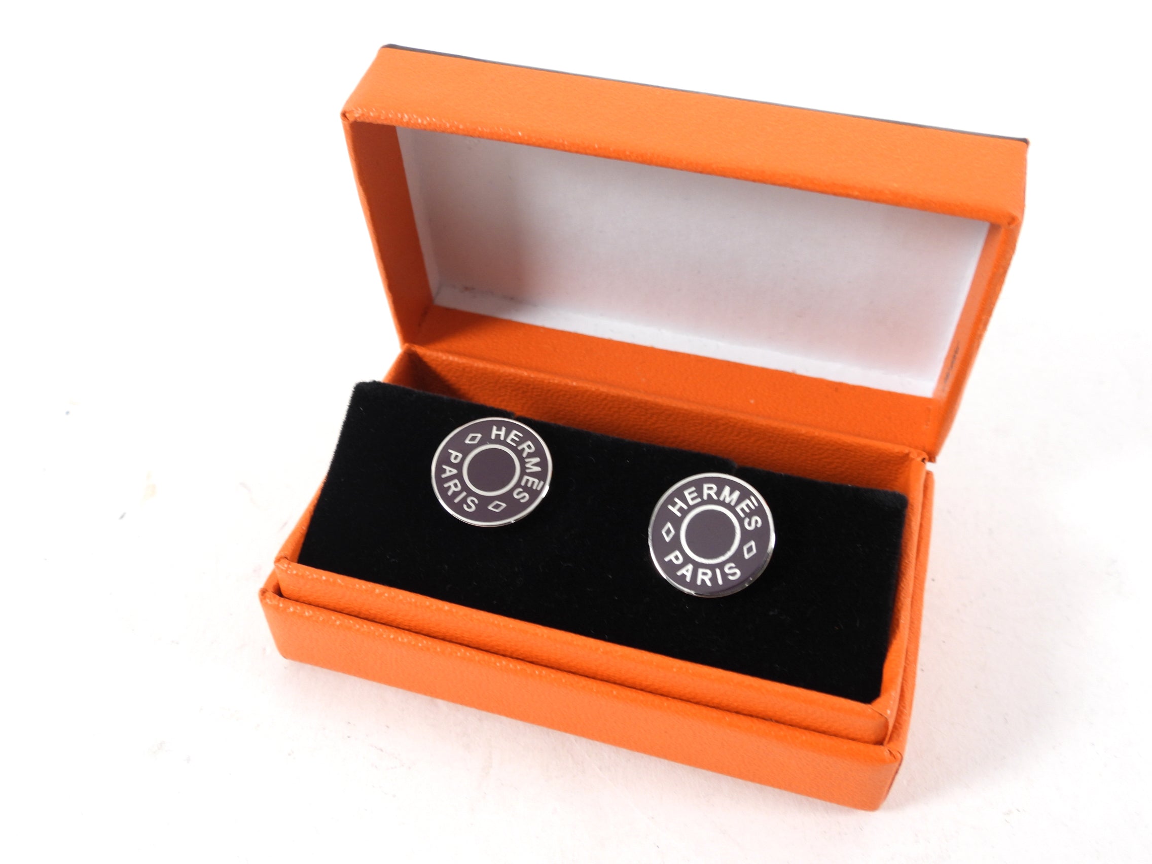 Hermes Sterling Silver Clou de Selle Enamel Cufflinks