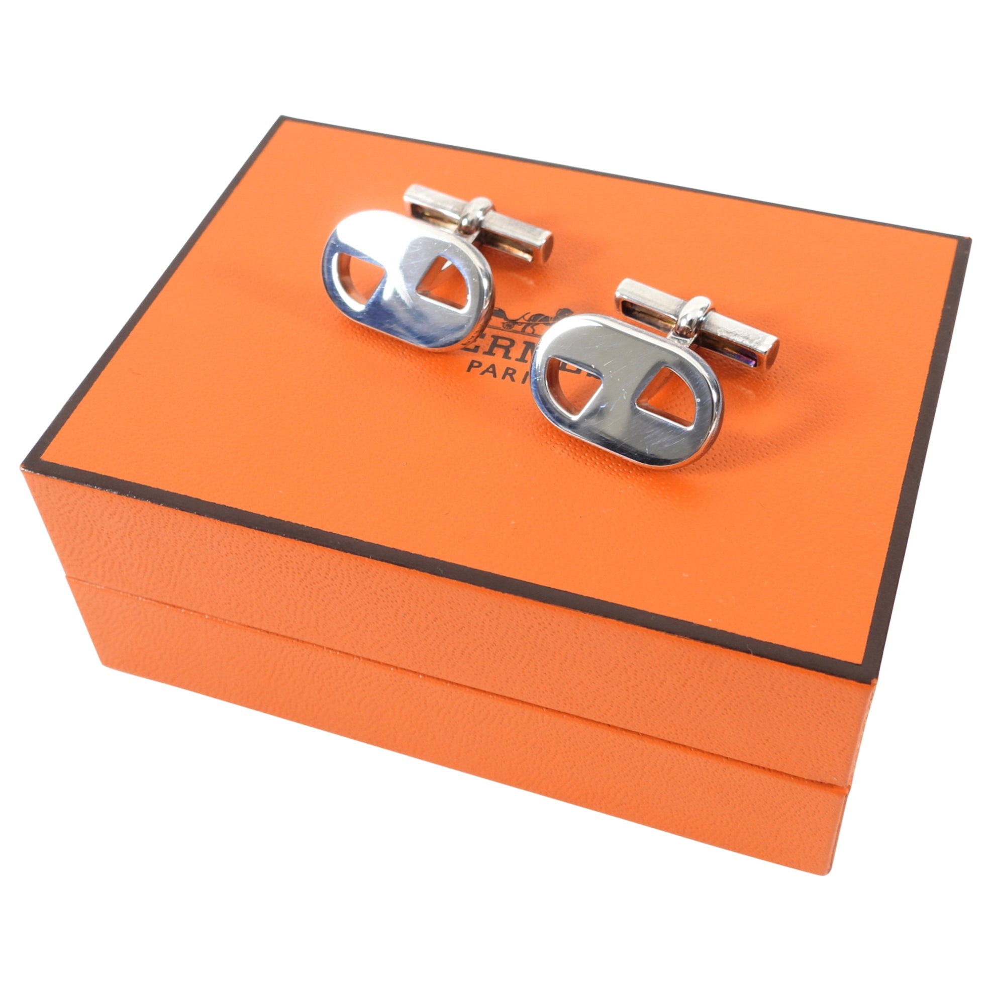 Hermes Sterling Silver Geometric Cufflinks