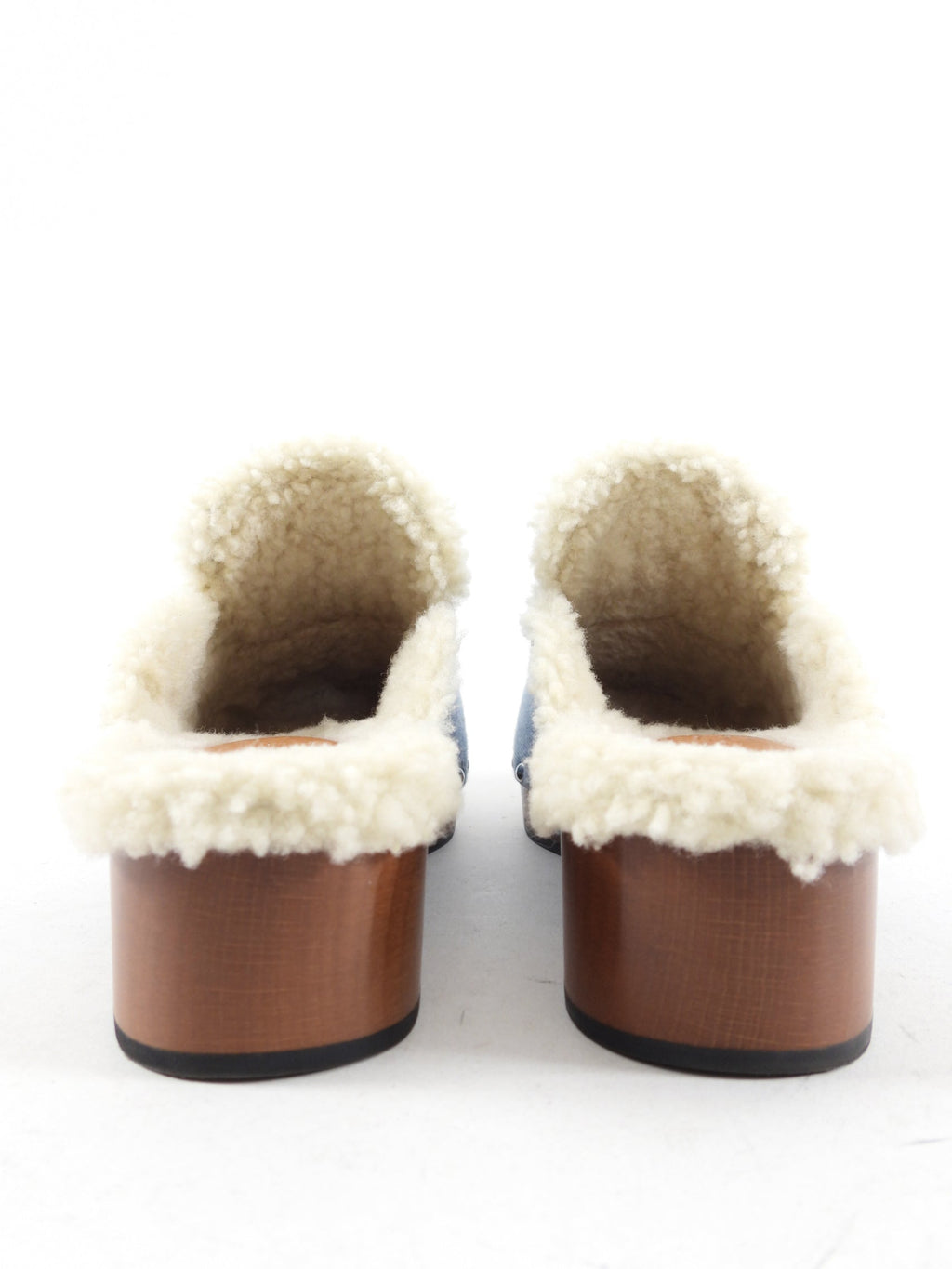 Hermes Bleu Clair Denim and Natural Leather Shearling Carlotta Mule - 37
