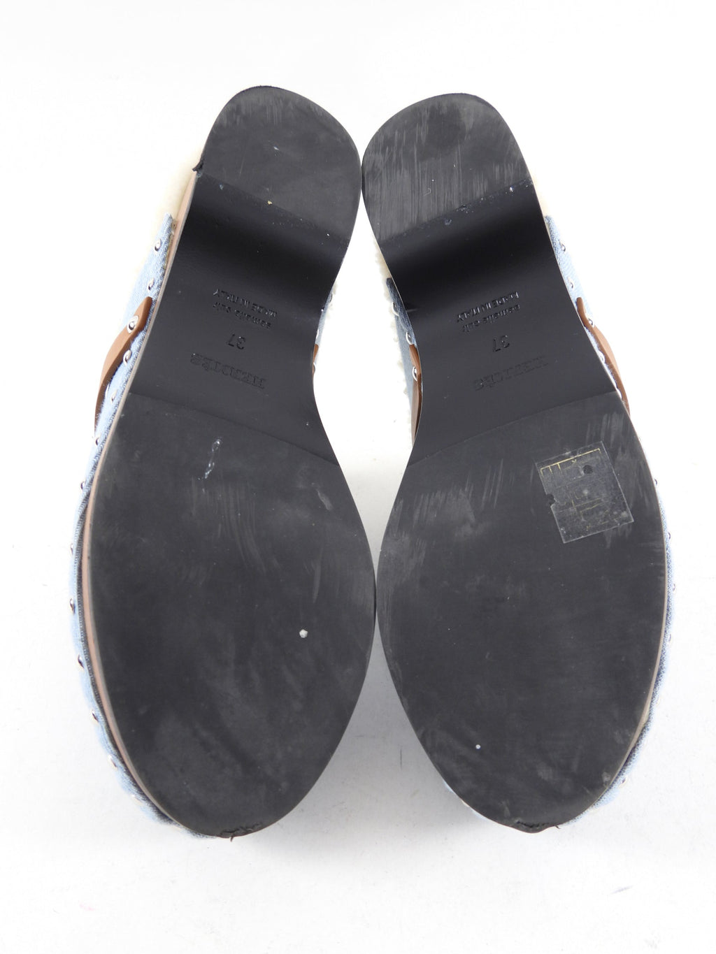 Hermes Bleu Clair Denim and Natural Leather Shearling Carlotta Mule - 37