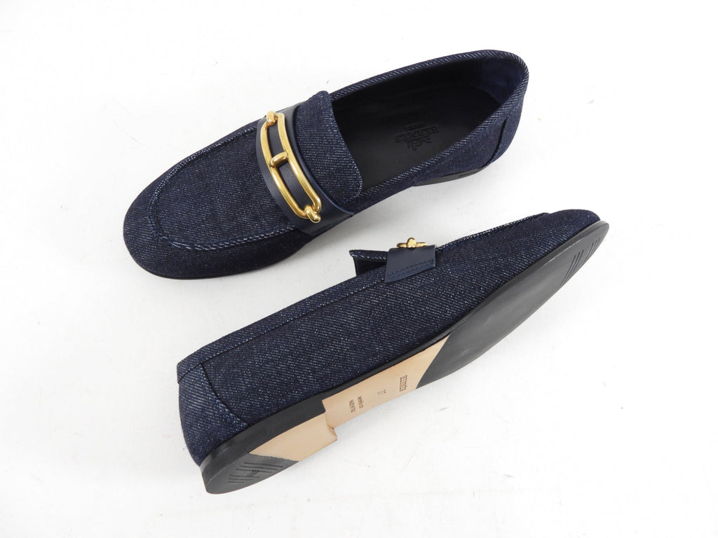 Hermes Colette Dark Blue Denim Loafer with GHW - 37
