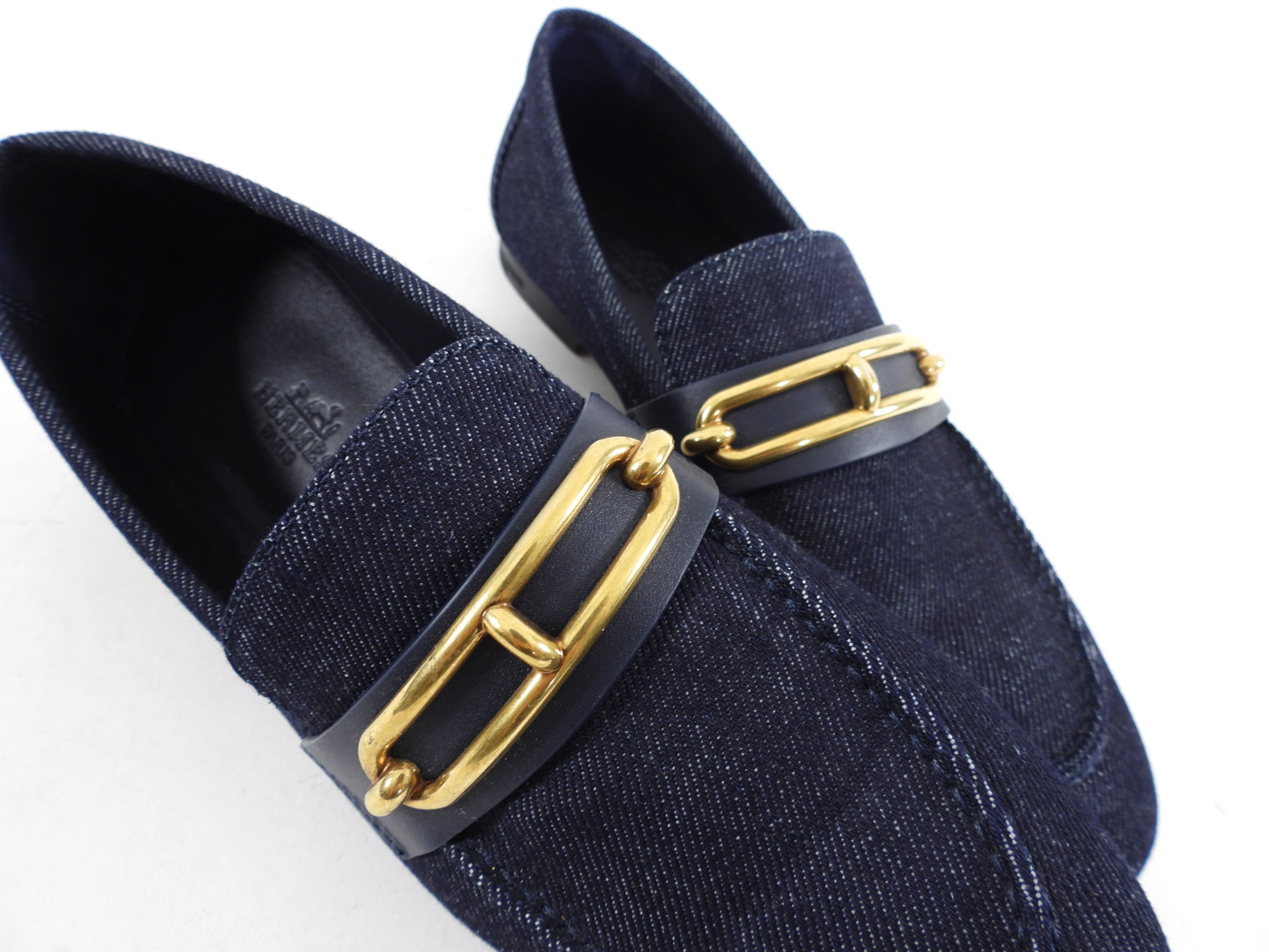 Hermes Colette Dark Blue Denim Loafer with GHW - 37