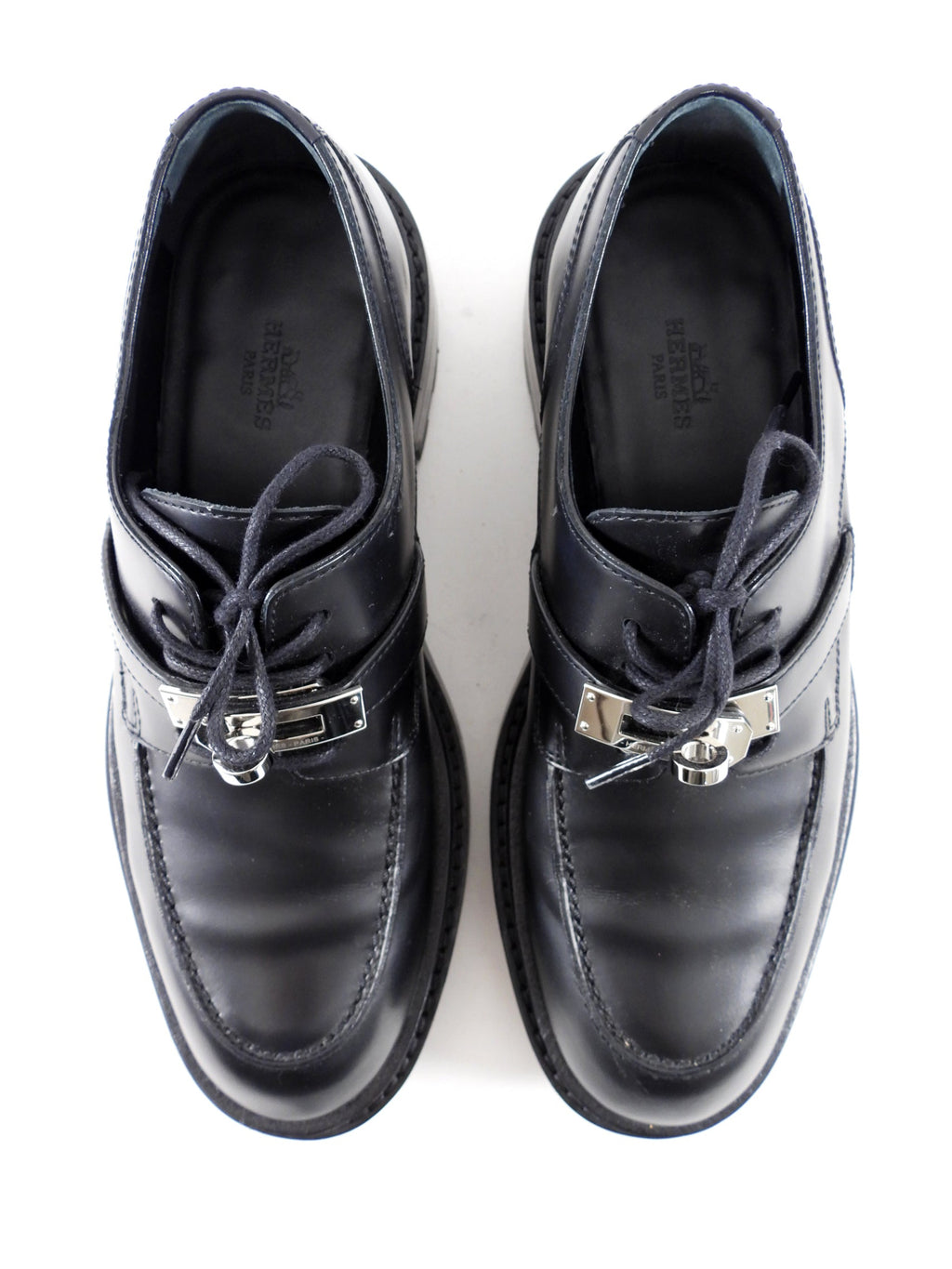 Hermes Black Glazed Leather First Oxford Shoes - 36.5