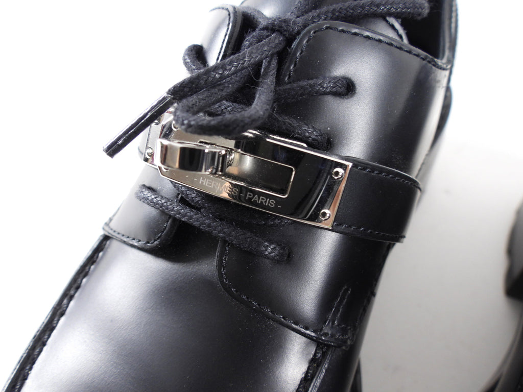 Hermes Black Glazed Leather First Oxford Shoes - 36.5