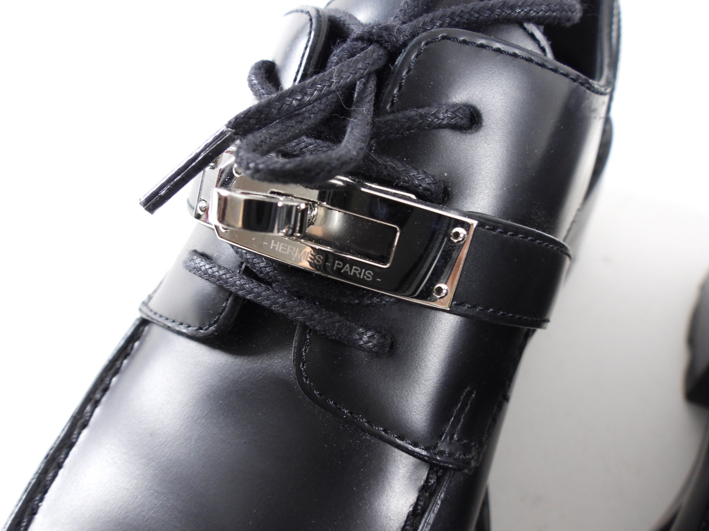 Hermes Black Glazed Leather First Oxford Shoes - 36.5